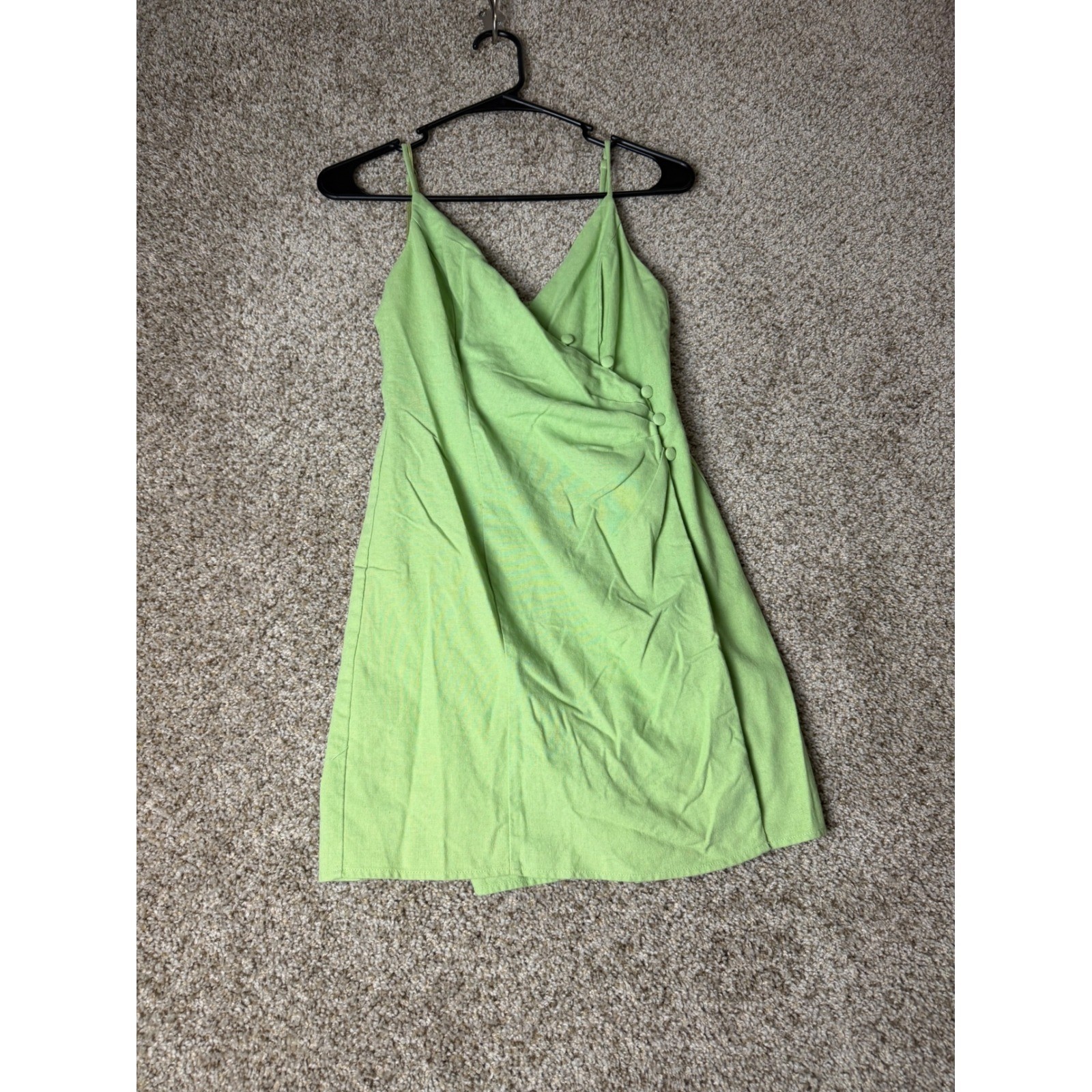 Lush Lime Green Faux Wrap Mini Dress Smocked Back Side Button Detail Small