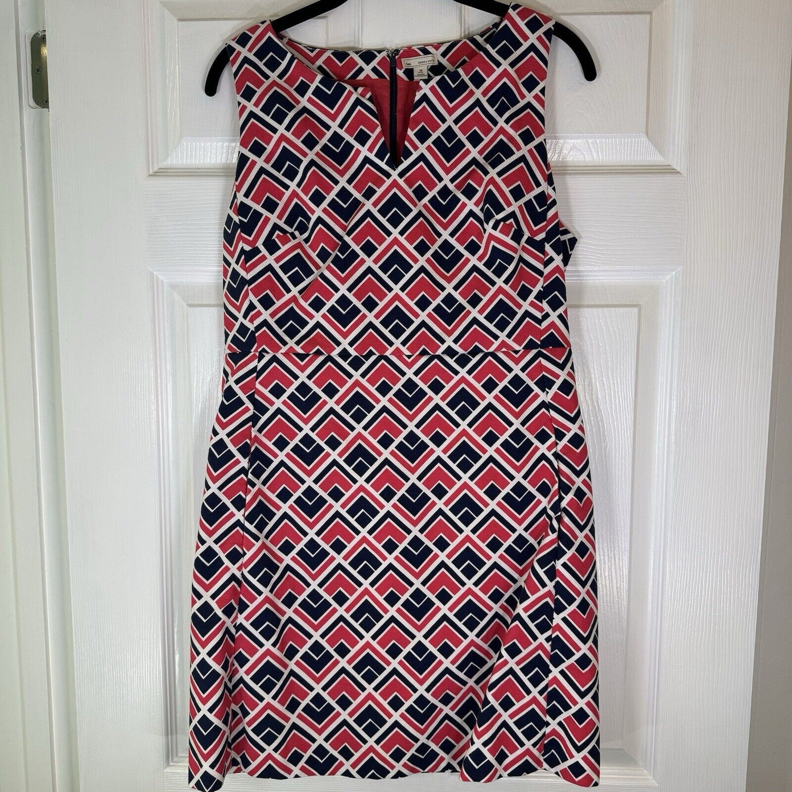 Gap Marcy Dobby Geometric A-Line Sheath Dress 10P Pink Navy