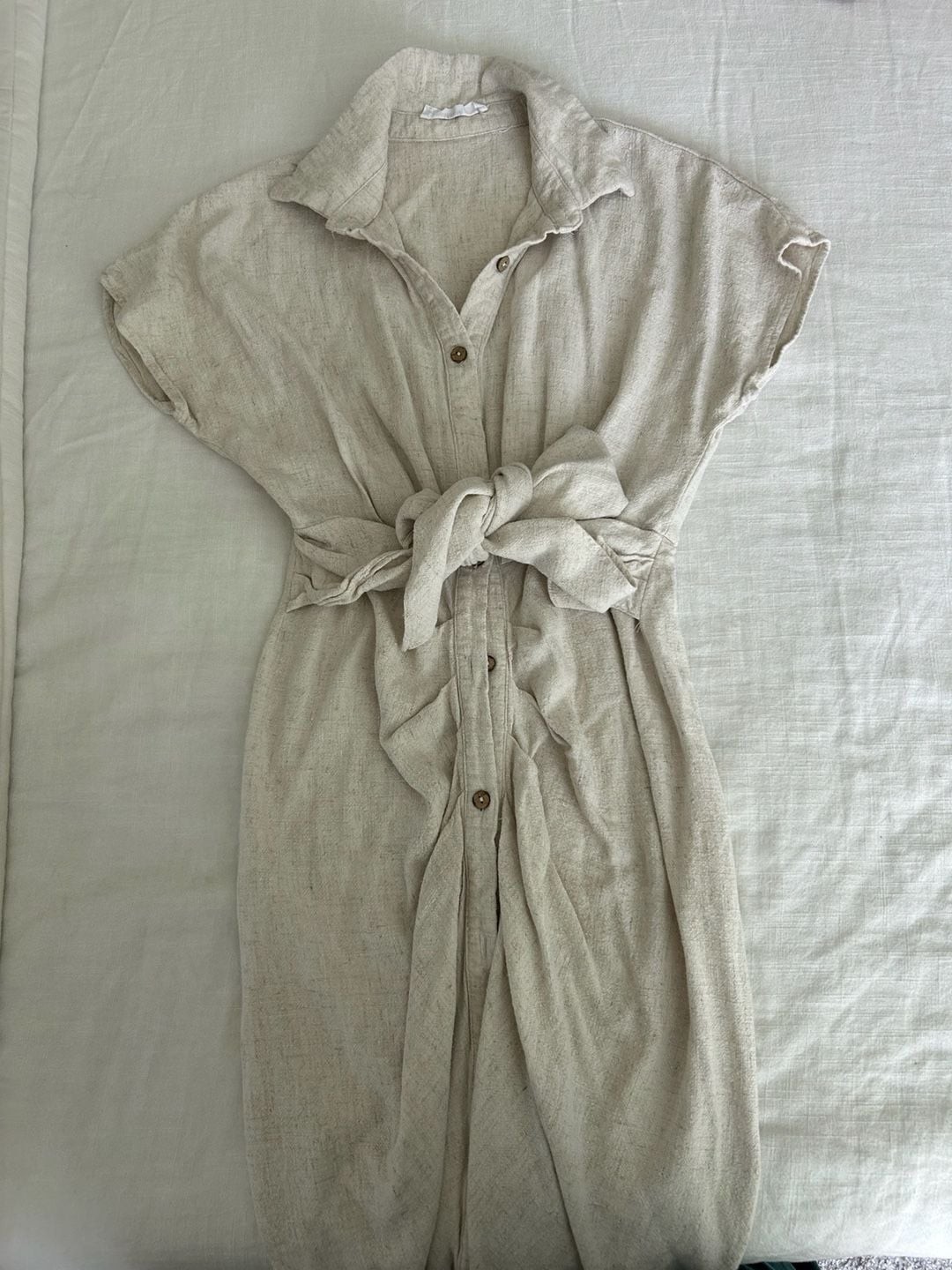 Talulah Linen Blend Button-Down Tie-Front Shirt Dress