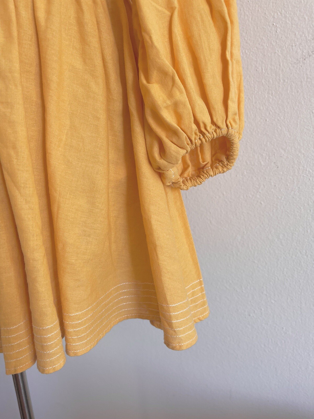 LEO LIN Mini Dress Yellow Pastel Orange Cotton Linen balloon Sleeves SZ AU 10 M