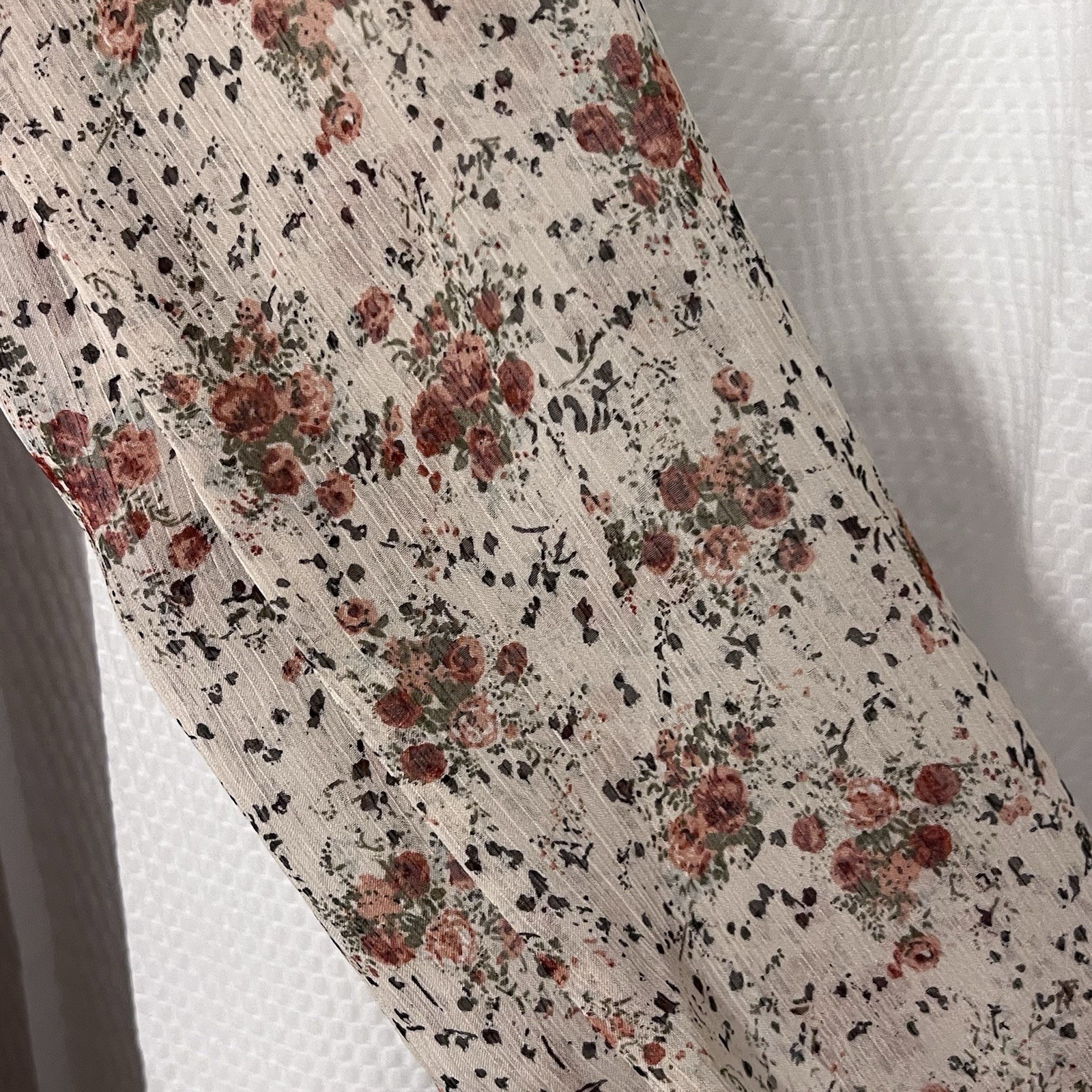 POL Dress Bohemian Smocked Button Ivory Floral Peasant Feminine L Lace Cottage