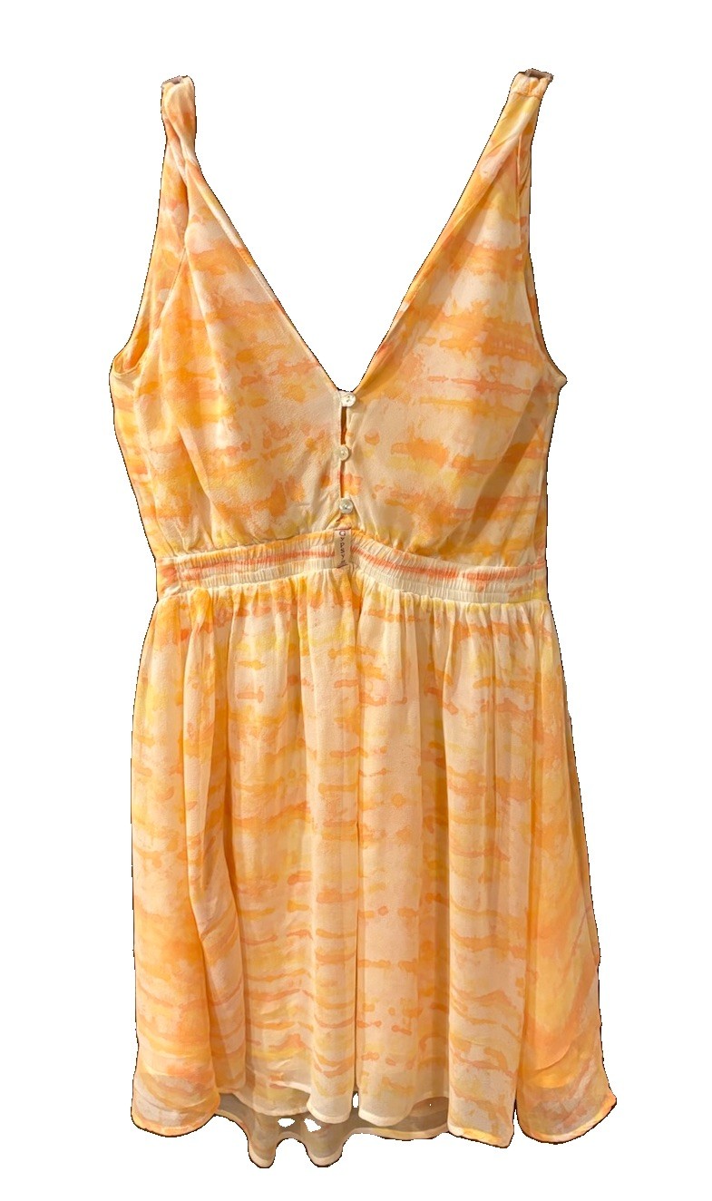 Gypsy 05 Tie Dye Peach Sunset Lined 100% Silk Sleeveless Dress Medium