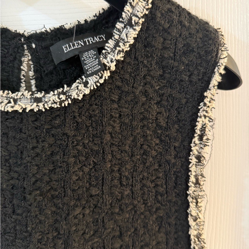 NWT Ellen Tracy Black Textured Bouclé Sheath Dress Silver Trim