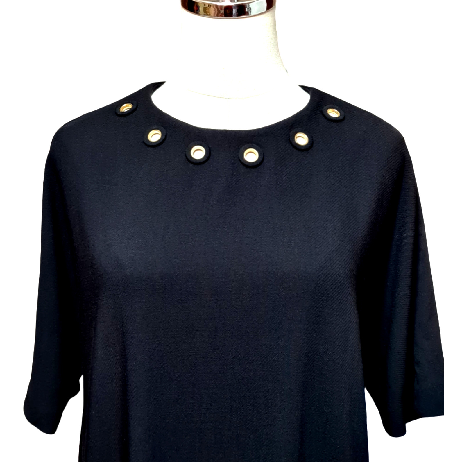 ESCADA Chic Loose-Fitting Wool Sheath Dress with Golden Decor/Black 36 /S/ M