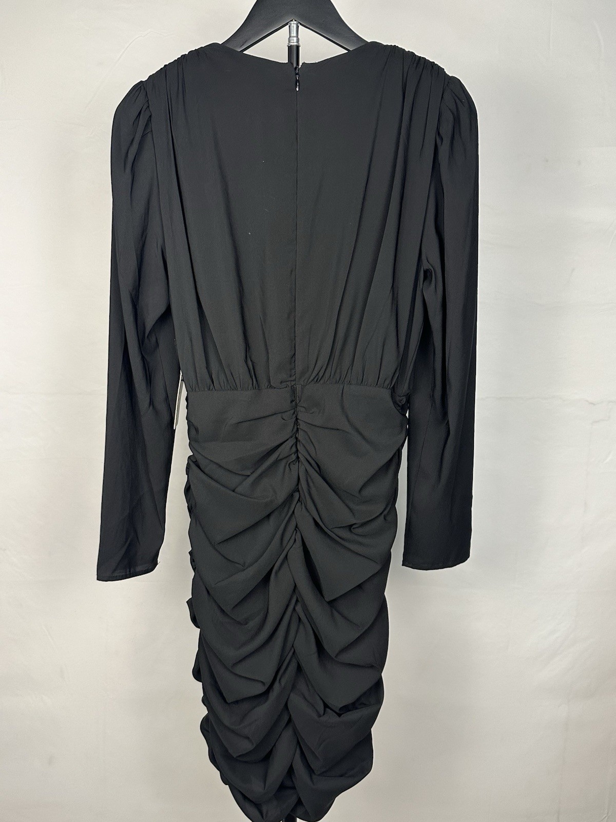 NWT Express Black Ruched Ruffle V-Neck Puff Long Sleeve Short Dress Size S