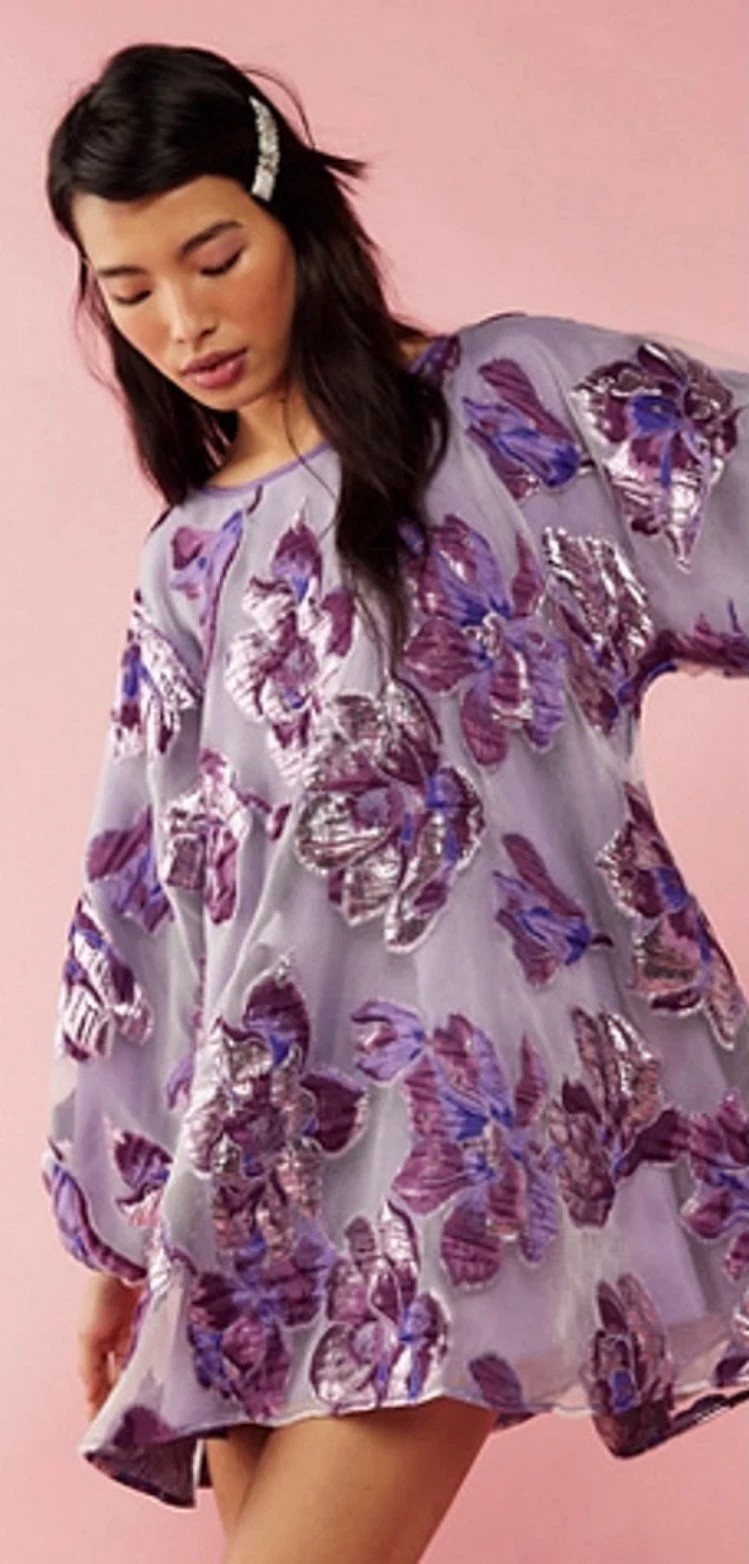 NWT Free People Arianne Elmy Berry Magnolia Floral Organza Good Luck Dress S