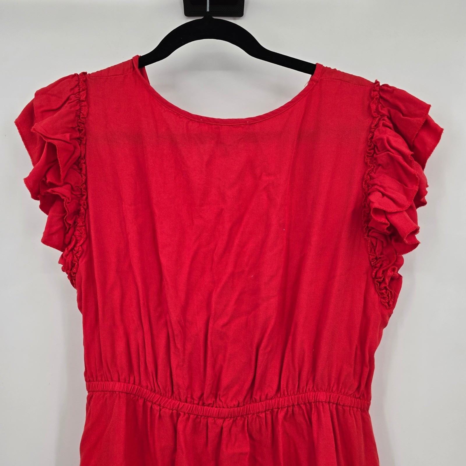 Solitaire Boho Red Dress Ruffle Sleeve Embroidered Hem Summer Mini Size M
