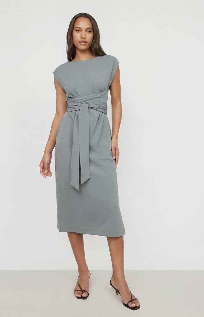 Modern Citizen Fei Organic Cotton Tie-Front Midi Dress – Mineral Clay XS New