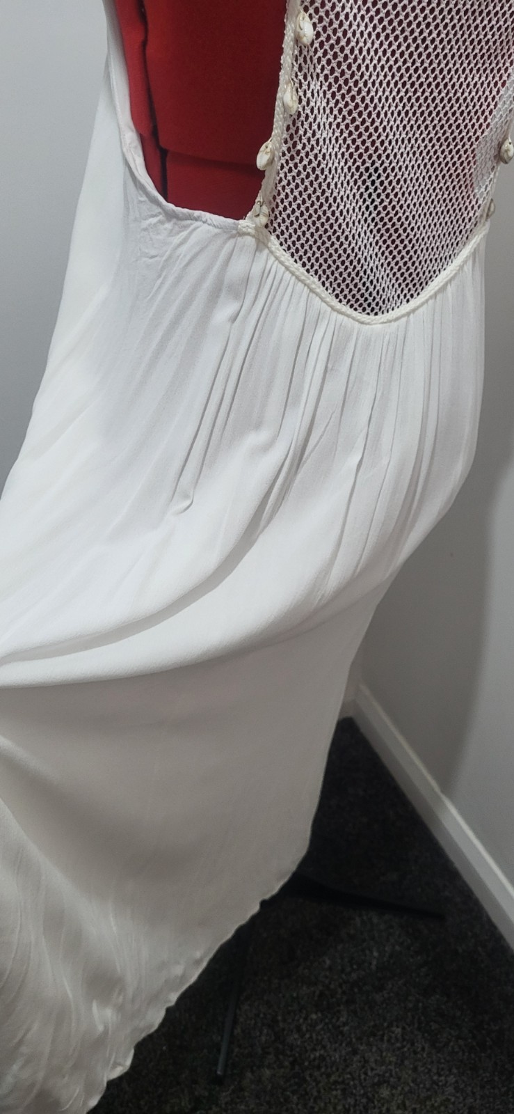 Stunning Grecian Style Shell Detail Net Back Ankle Length White Dress 100% Visco