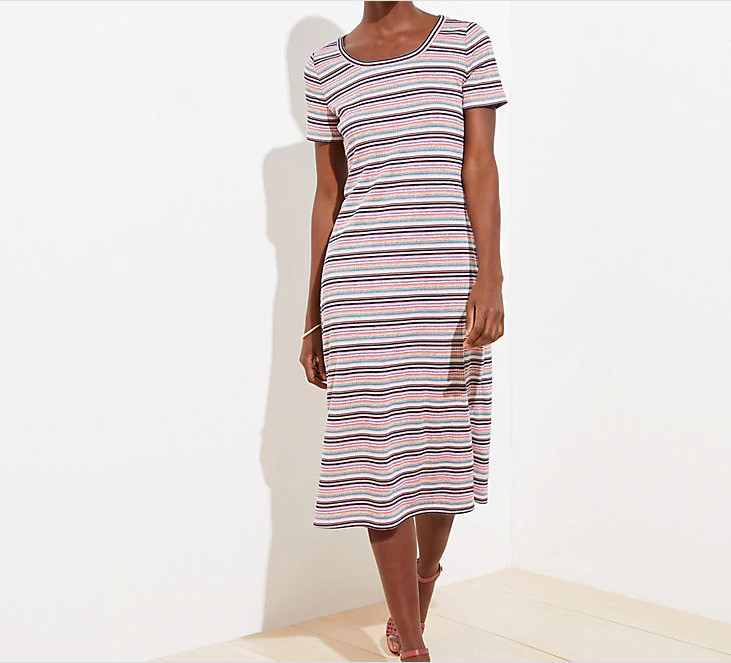 Loft Stripe Ribbed Midi Women’s Dress Color: Multi Size: S, M, L, XL