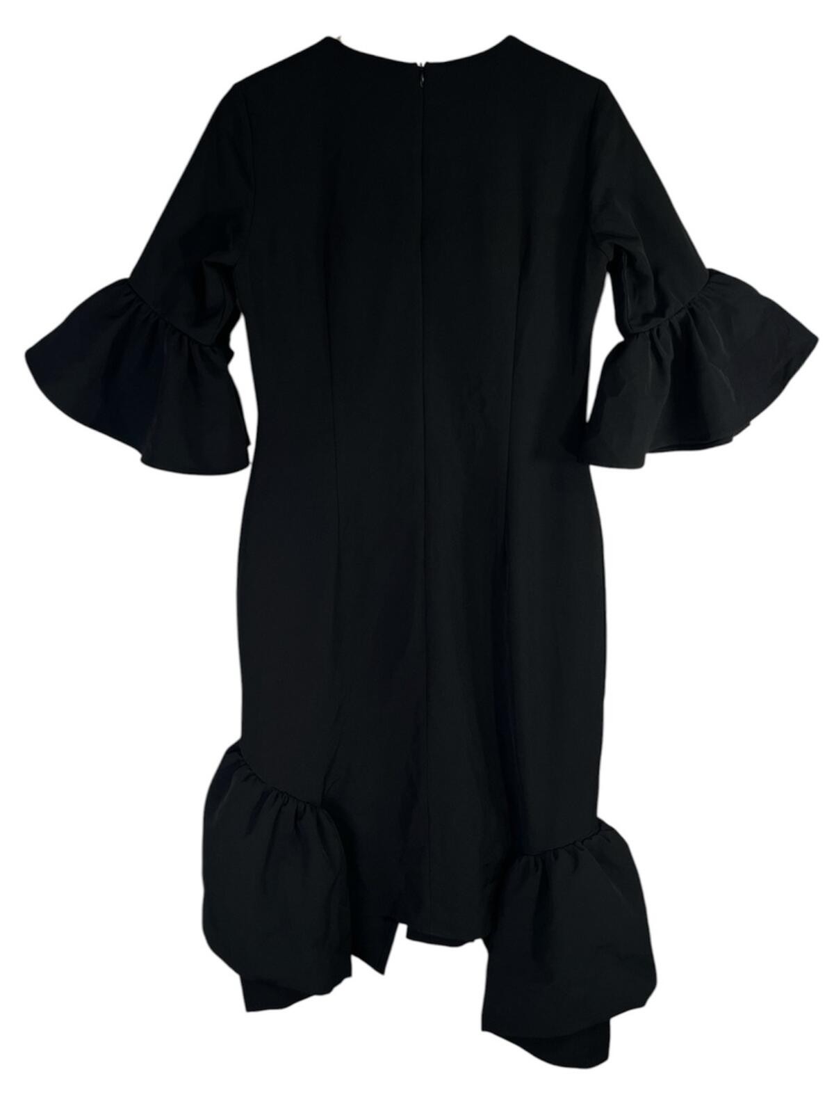 Gracia Black Asymmetrical Ruffle Hem Midi Length Dress Size Medium