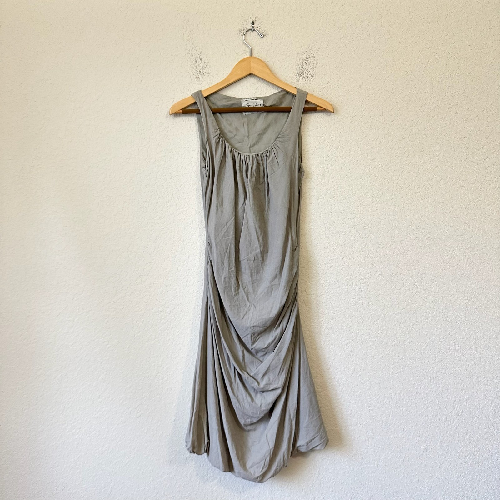 GARY GRAHAM Midi Dress Women XS Gray Sleeveless Sheath Ruched Draped Spring 2008