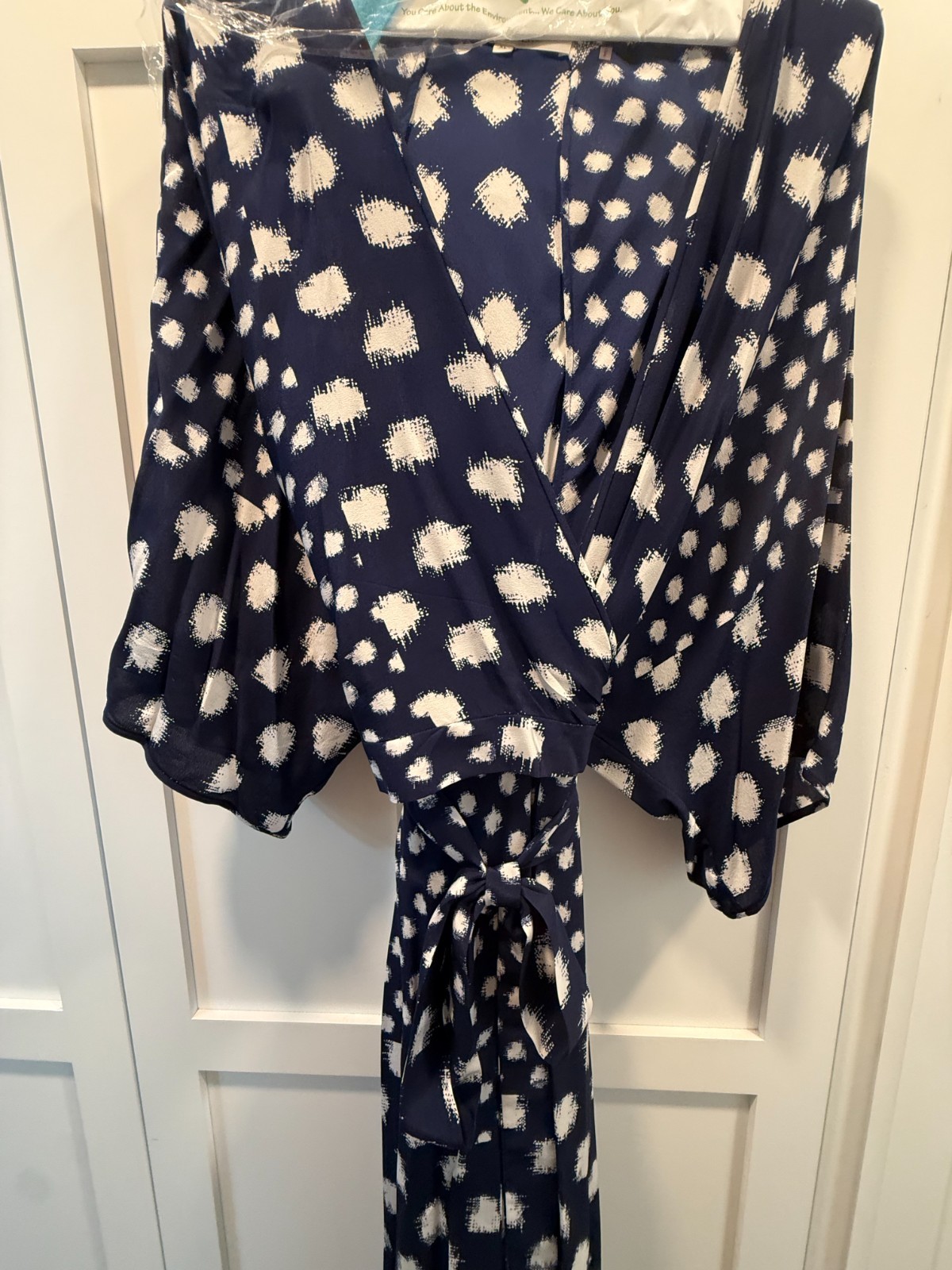 Diane Von Furstenberg Navy Cream Geometric Print Partial Wrap Dress XL EUC