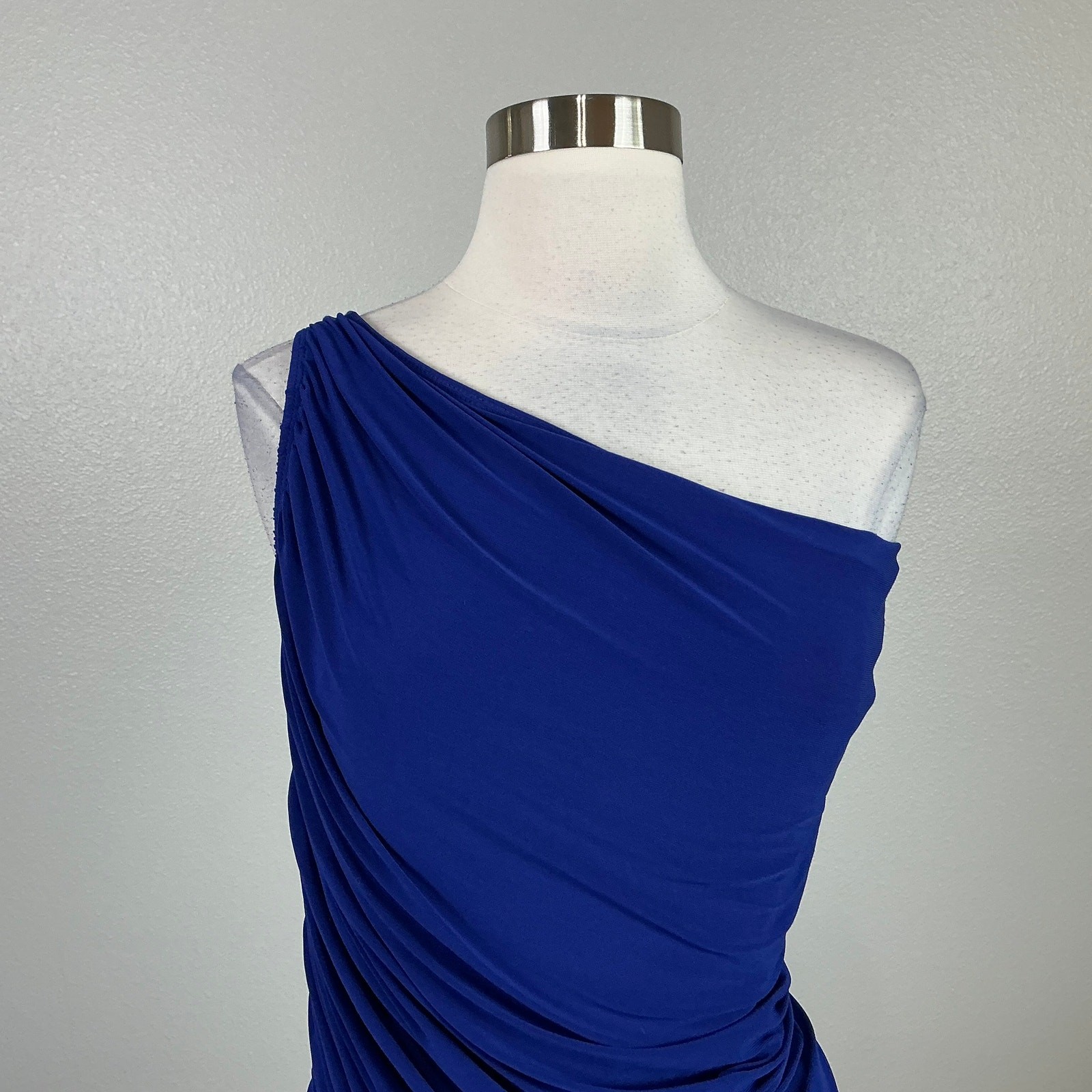 Betsy & Adam Blue Evening Gown One Shoulder Ruched Bodycon Formal Dress Size 6