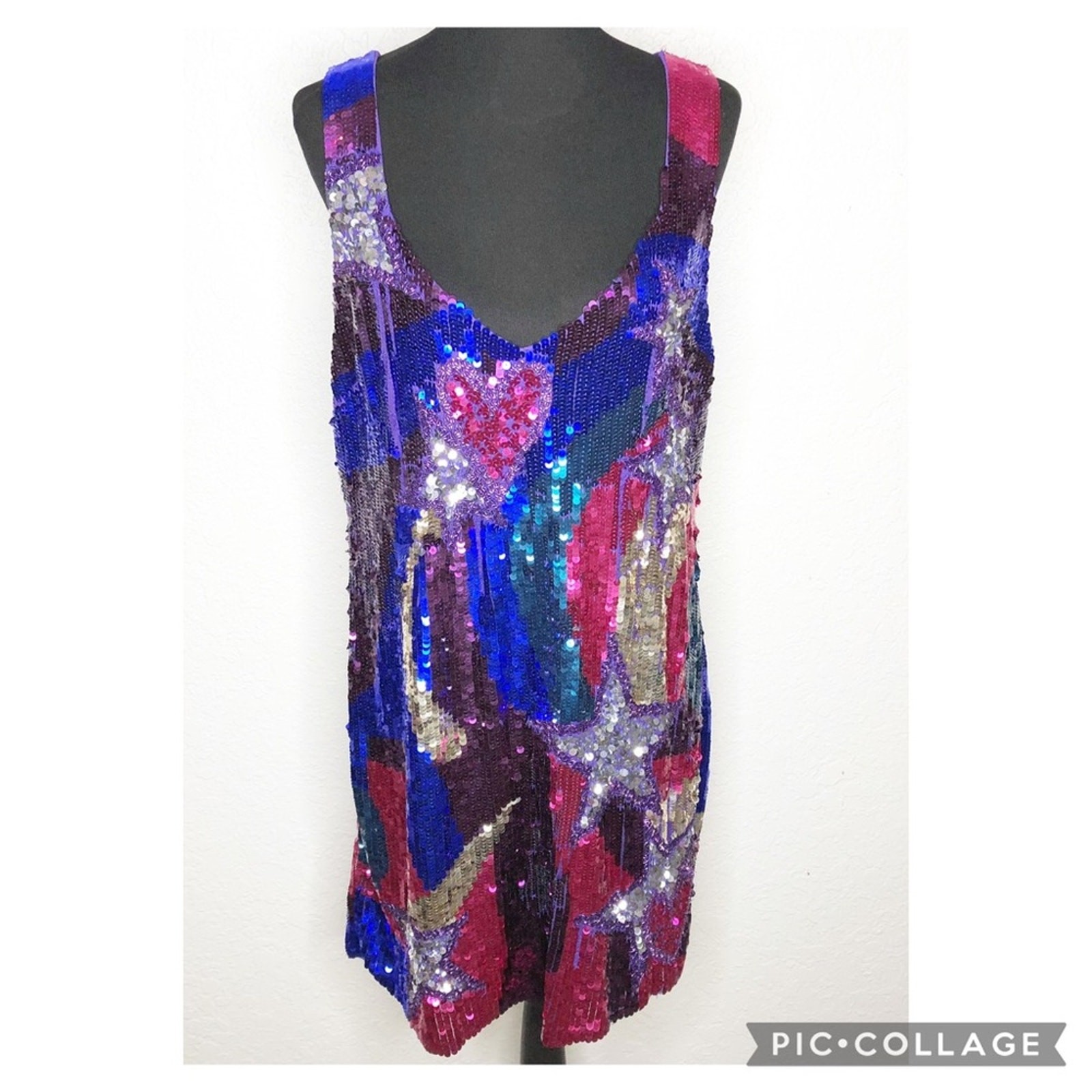 Nasty Gal sequin star heart mini blue pink sequin sleeveless dress size 14