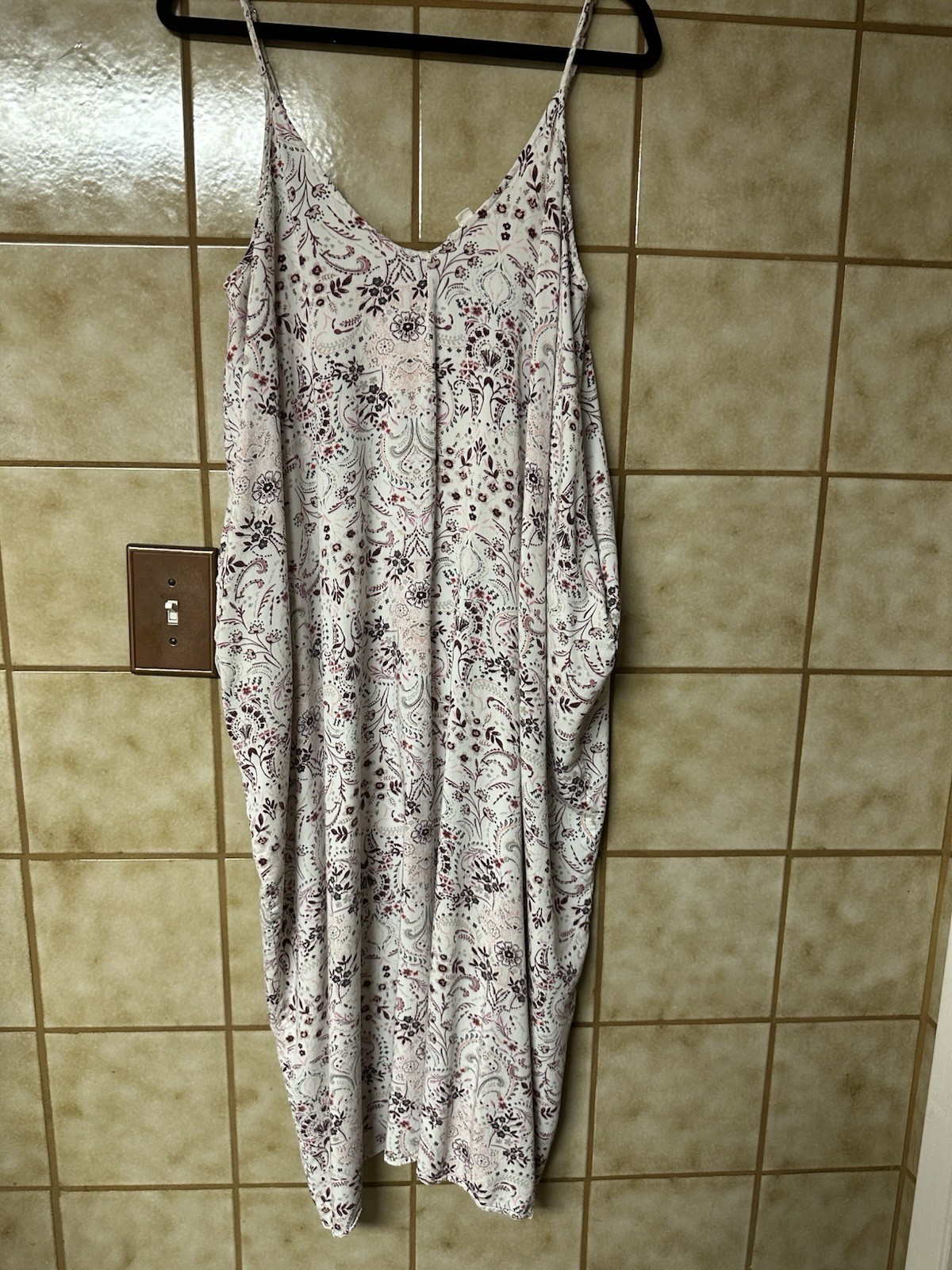 Love Stitch Womens White Pink Summer Floral Pocket Maxi Dress, Peasantcore Sz M