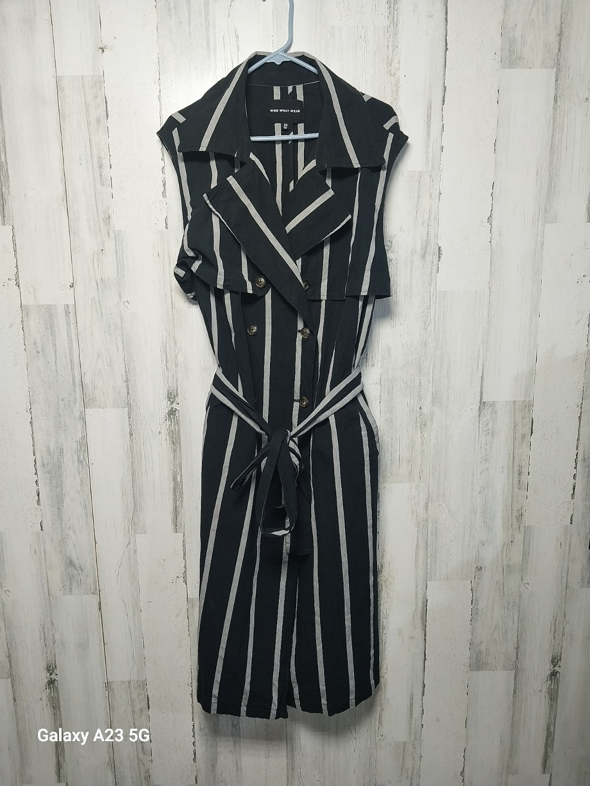 Who What Wear Shirt Dress 3X Black Striped Double Breasted Pockets Career Midi