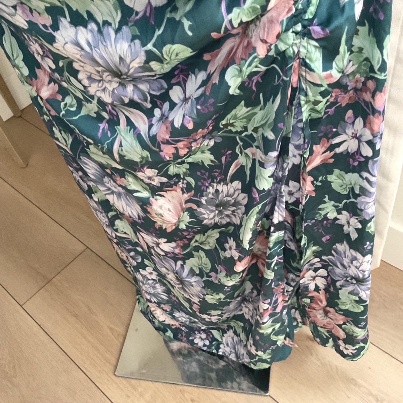 ASTR the Label Teal Floral Pleated Cutout Maxi Dress XL Sleeveless Slit Gown