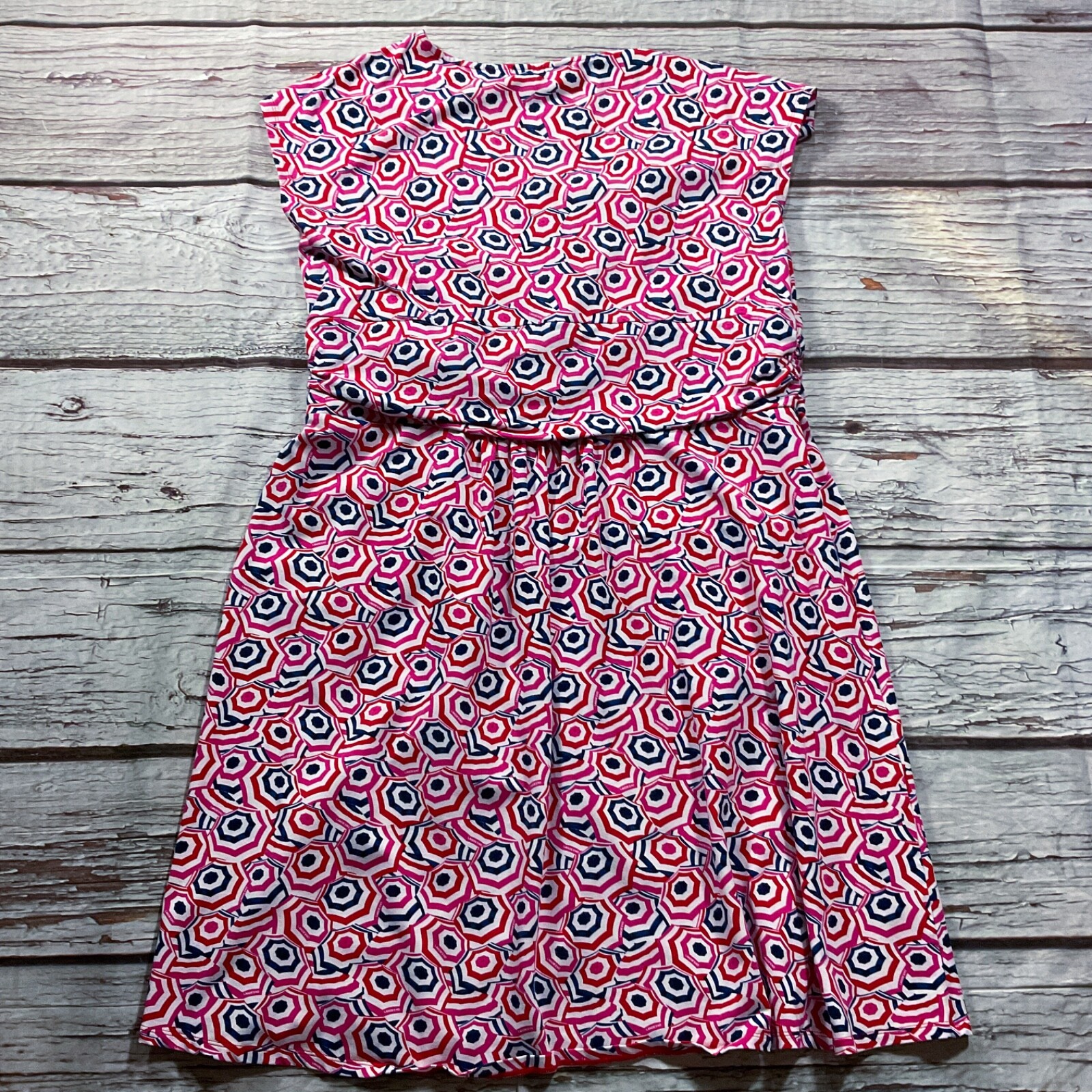 Lands End Womens Dress size 2X Red Blue Multi A-Line Cotton Stretch Sleeveless