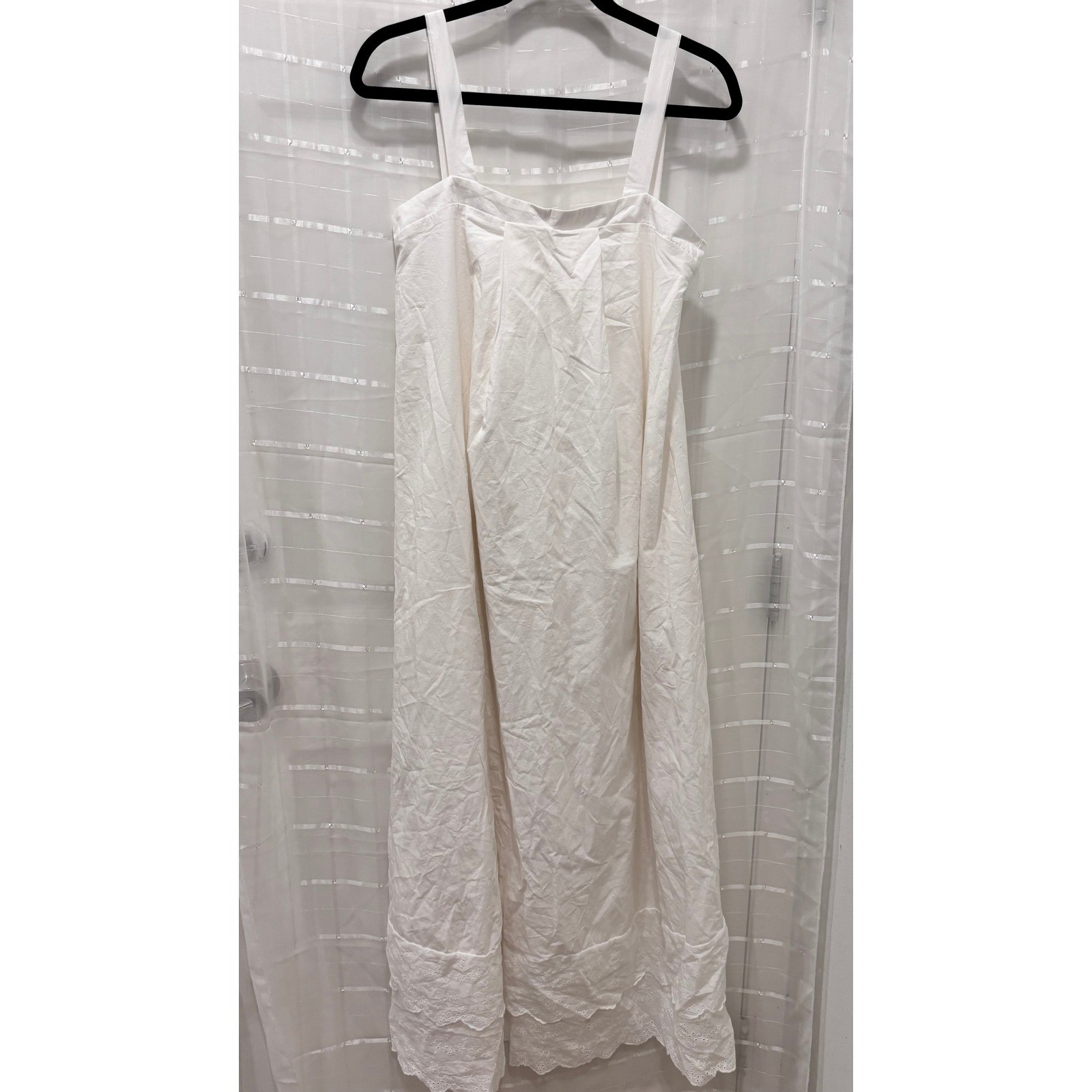 White Cotton Eyelet Hem Tie Back Midi Dress Small sz2506059092089