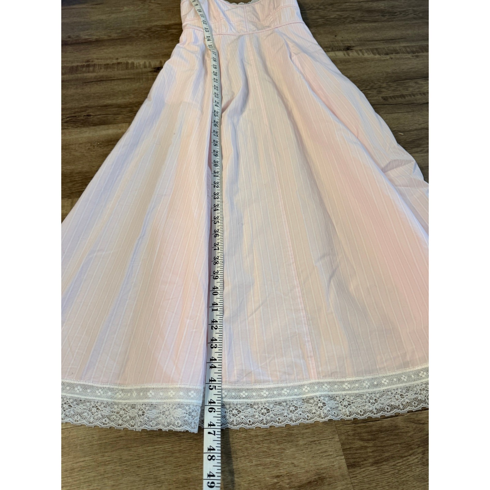 LoveShackFancy Pink Stripe Lace Trim Maxi Dress XXS Pastel Cottagecore Good