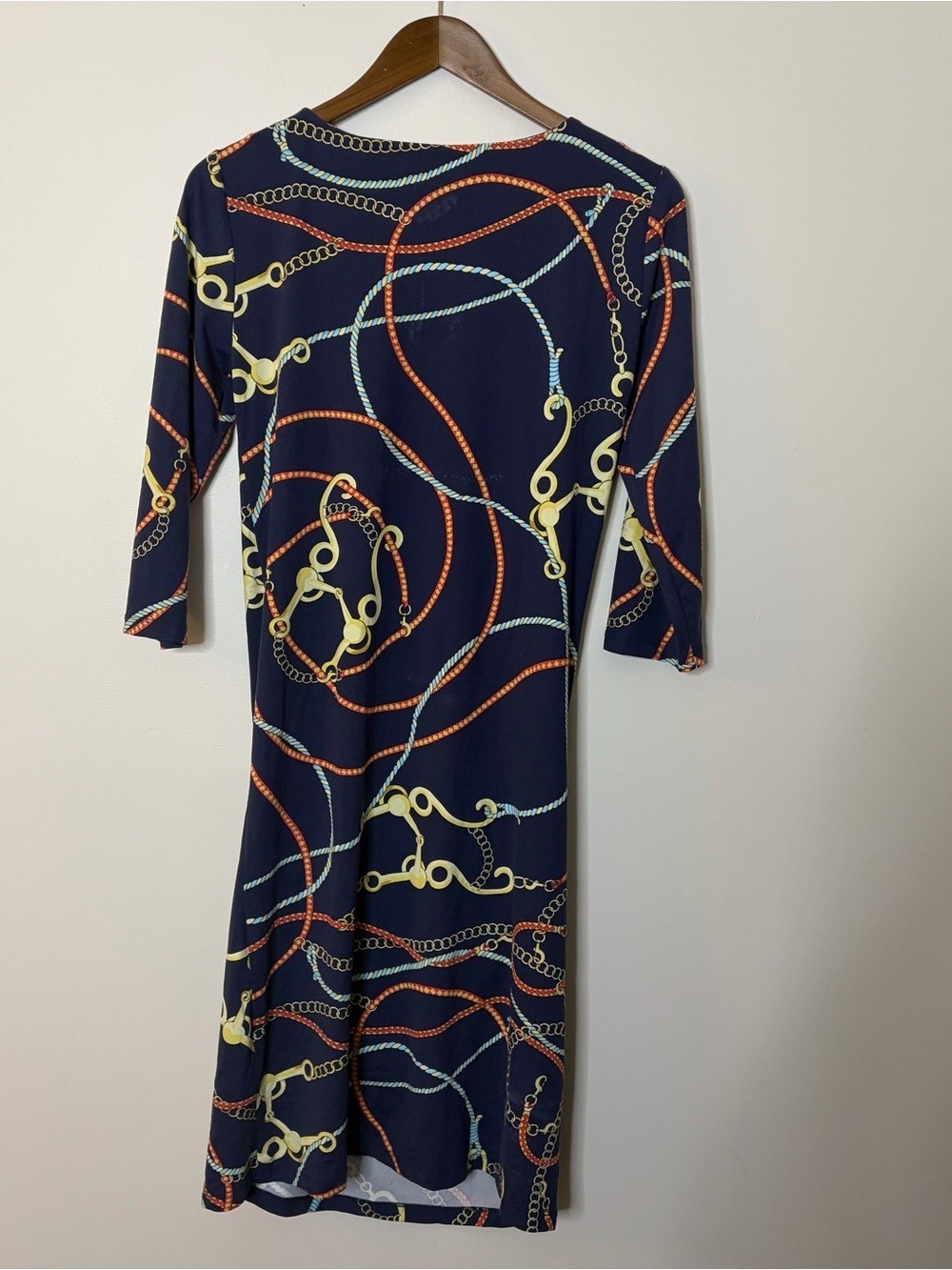J. Mclaughlin Navy Chain-Print Midi Dress – Sleek Women’s Dress Large