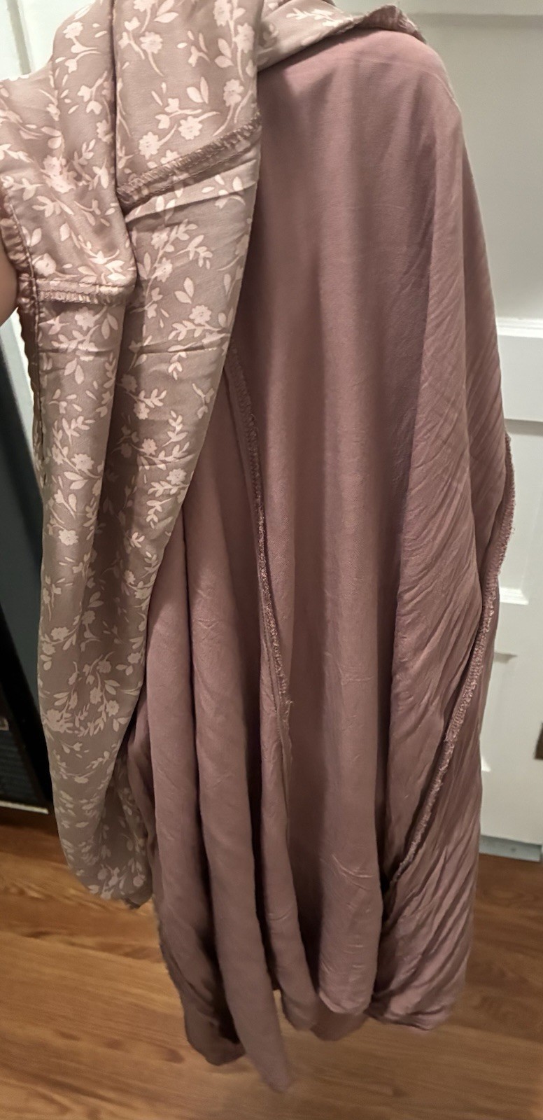 Silky Satin Lined Flutter Sleeve Cocoa Brown Loose Tiered Floral Travel Dress L