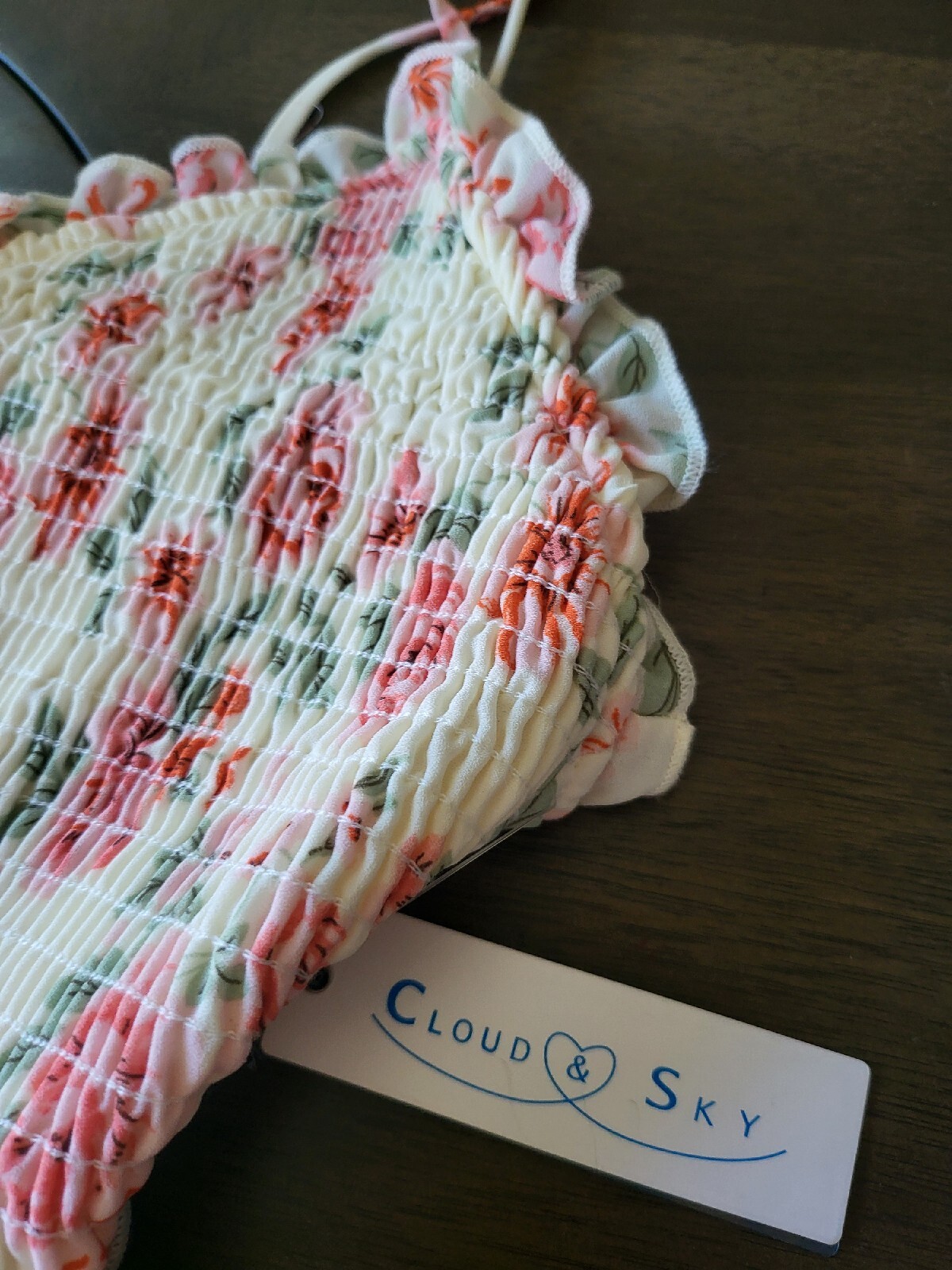 Cloud & Sky Beautiful Cream Floral Ribbed Sundress W/Ruffle Edge Size M