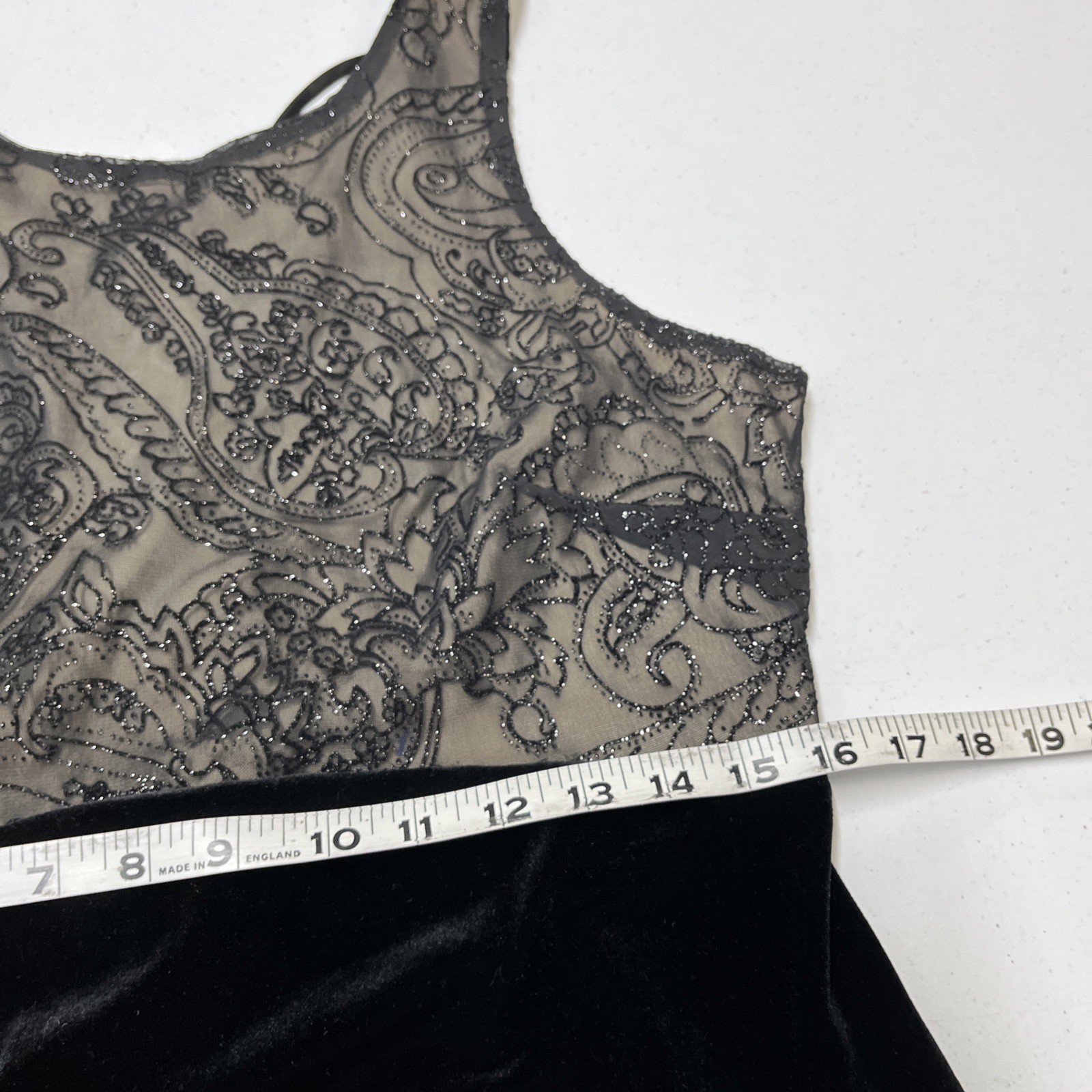 Vintage Connected Apparel Y2K Dress 12 Black Velvet Mesh Sheer Mesh Bodice Maxi