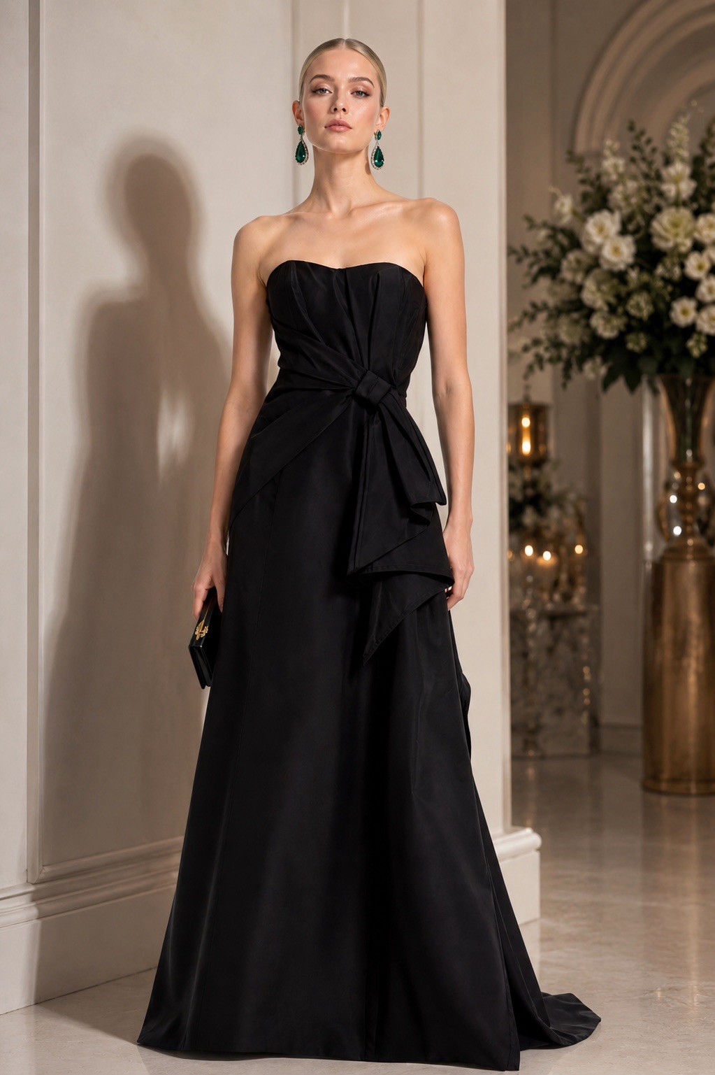 CAROLINA HERRERA Black Lavish Bow Sweetheart Strapless Silk Faille Gown Dress 10