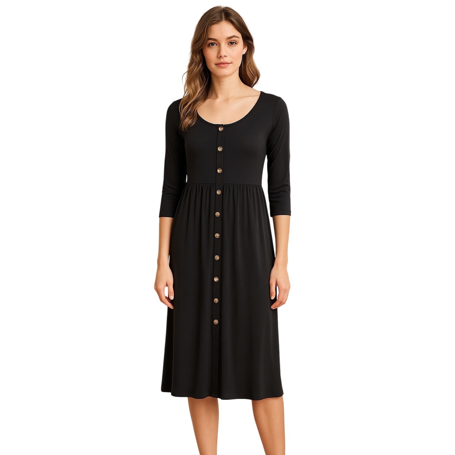 Y2K Button Front Babydoll Dress Lined Long Sleeve Quiet Luxury Minimalist L