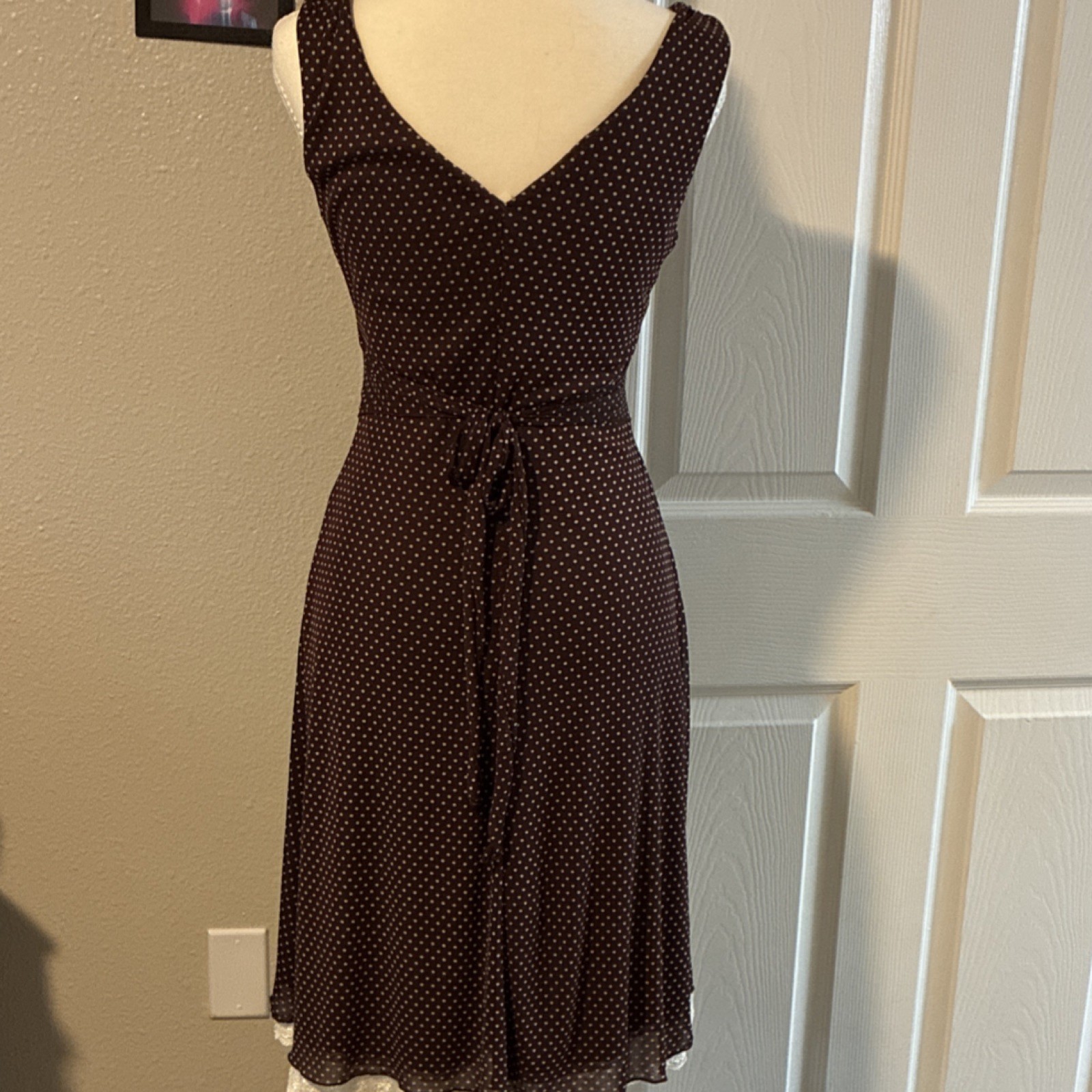 Speechless Brown White Polka Dot Lace Trim Sleeveless Knee Length Dress Small