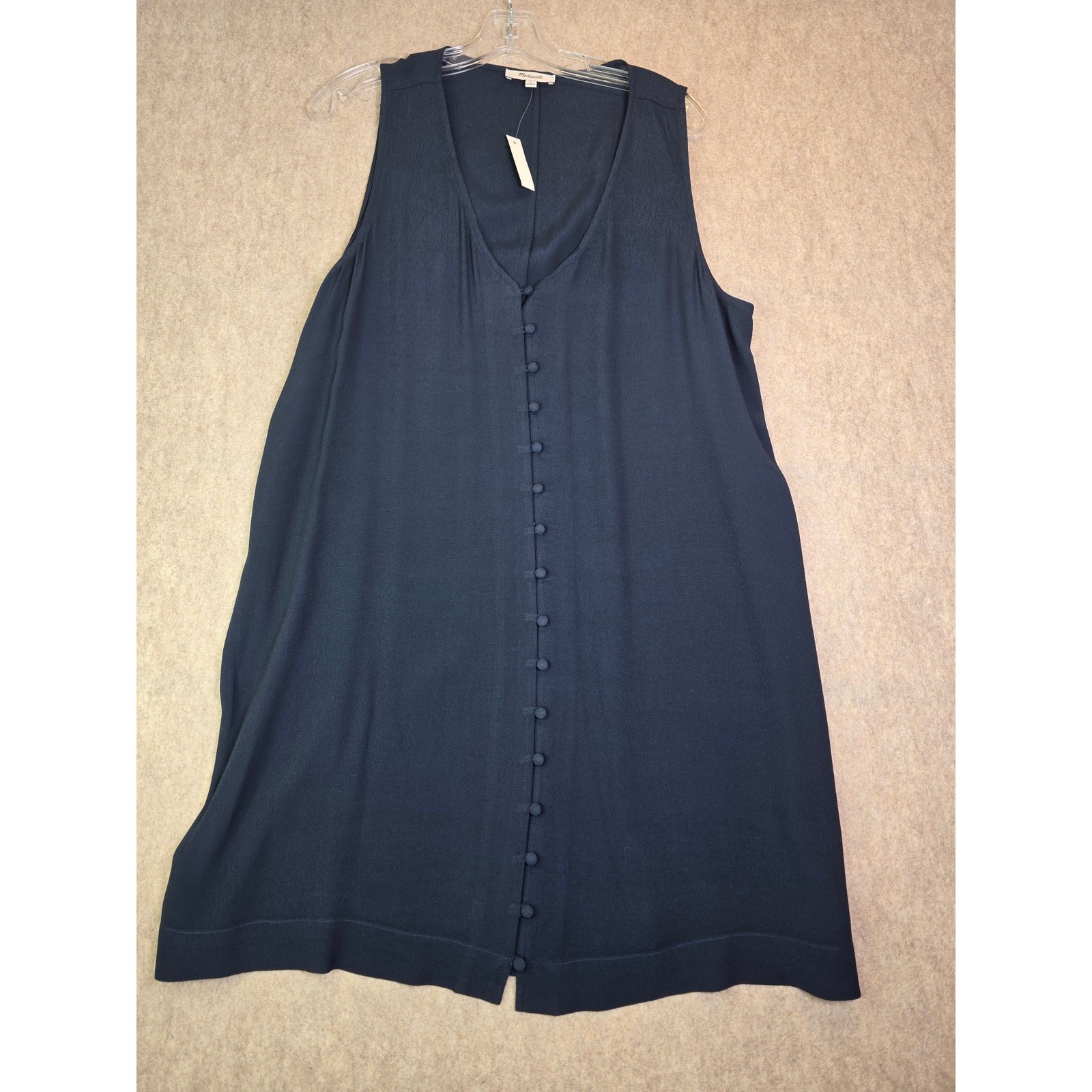 Madewell Button-Front Sleeveless Shift Tank Dress in Navy Blue – Size L (NWT)