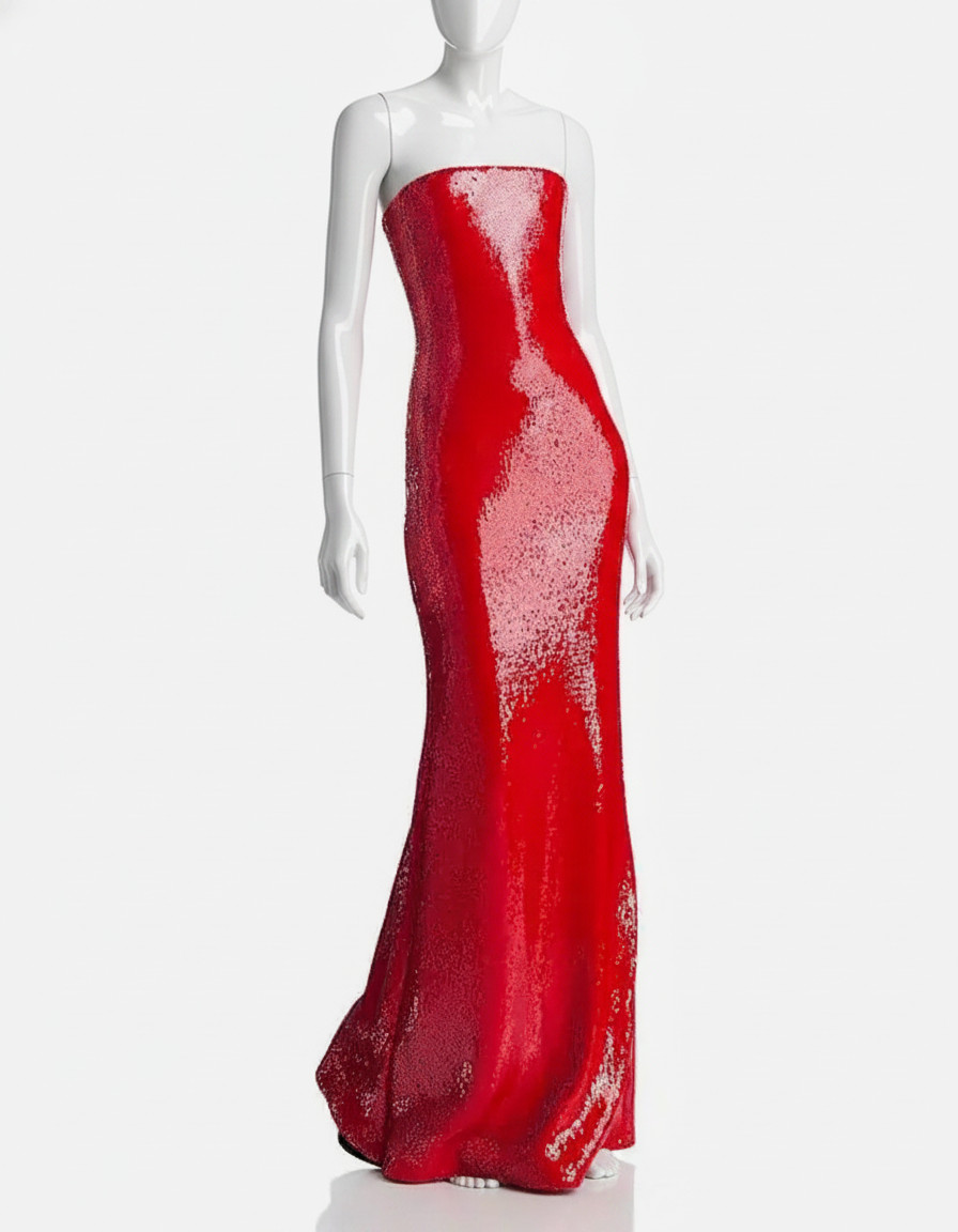 Sergio Hudson Women’s Red Strapless Sequin Gown Dress Size 6