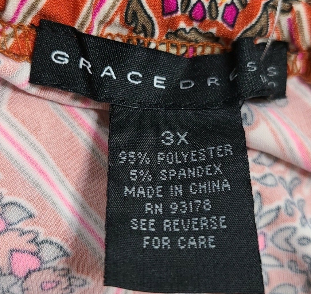GRACE DRESSES Triangle Floral Print Dress Size 3X Orange Pink Geometric Shift
