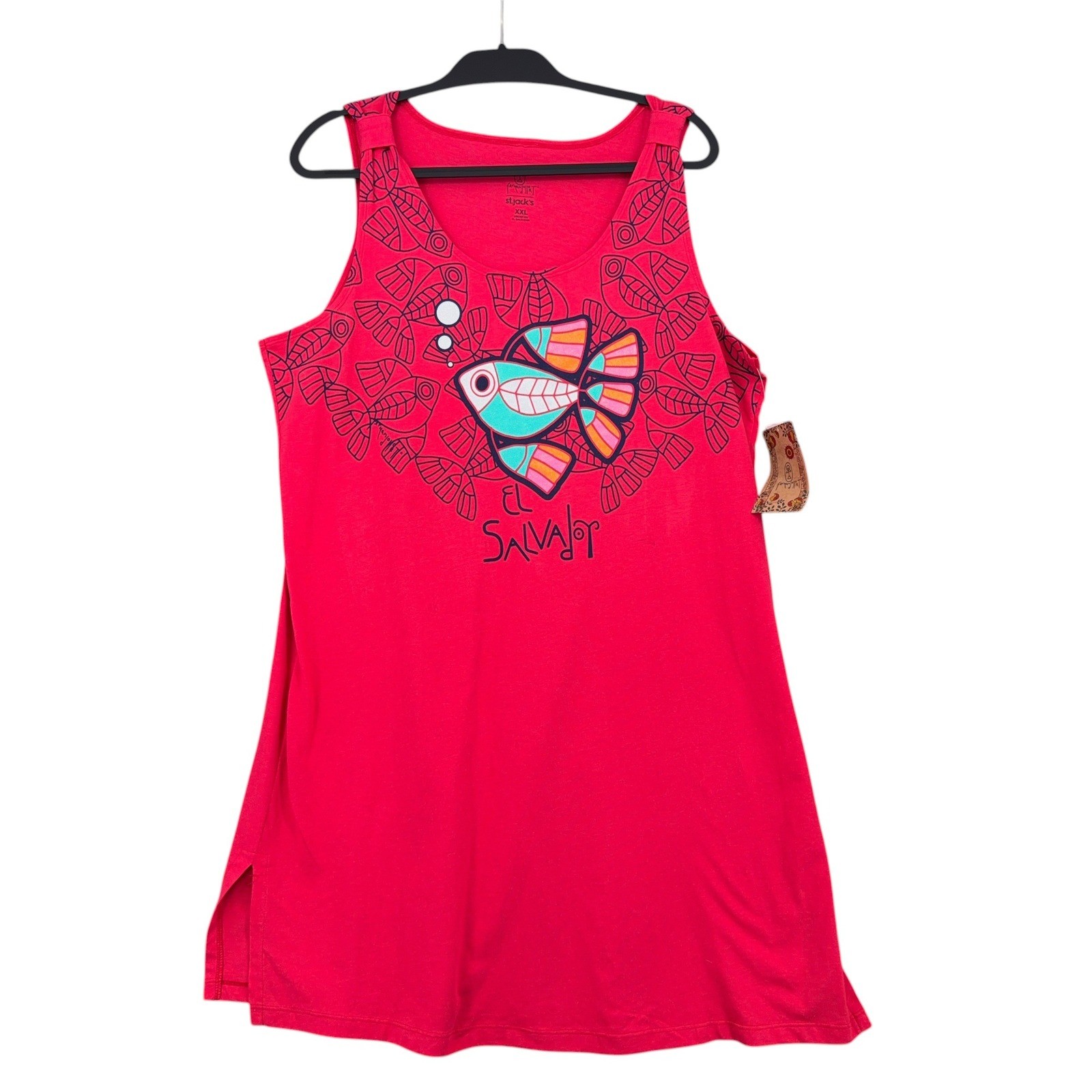 St. Jack’s El Salvador Fish Graphic Tank Dress Women XXL 100% Cotton Pink