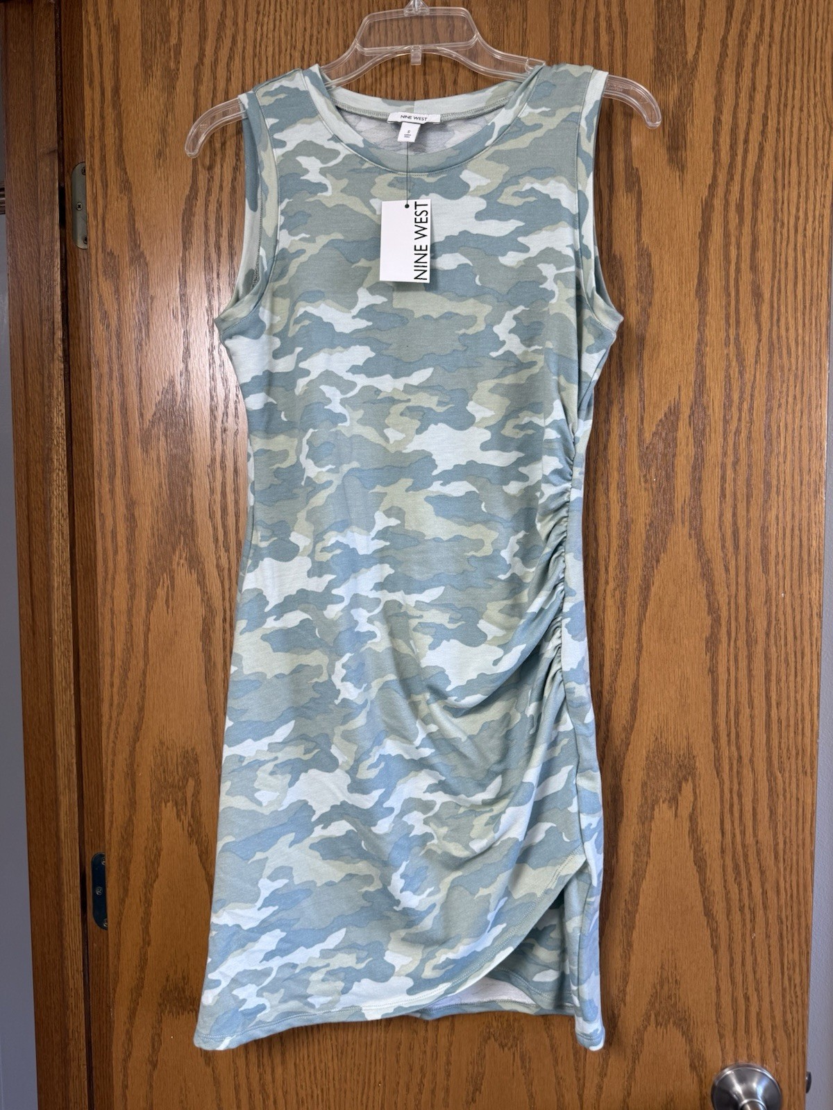 NWT Women’s Nine West Green Camo Sleeveless Cotton Dress Small
