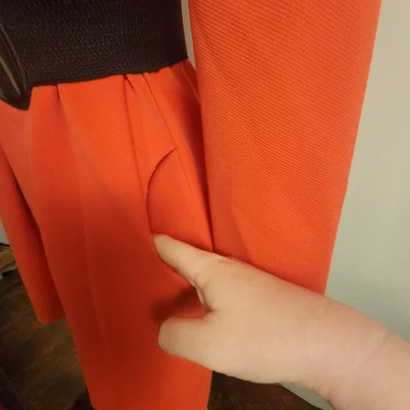 Light Red Long Sleeve Fold Over Jackie-O Collar Mini Cape Dress Large L EUC