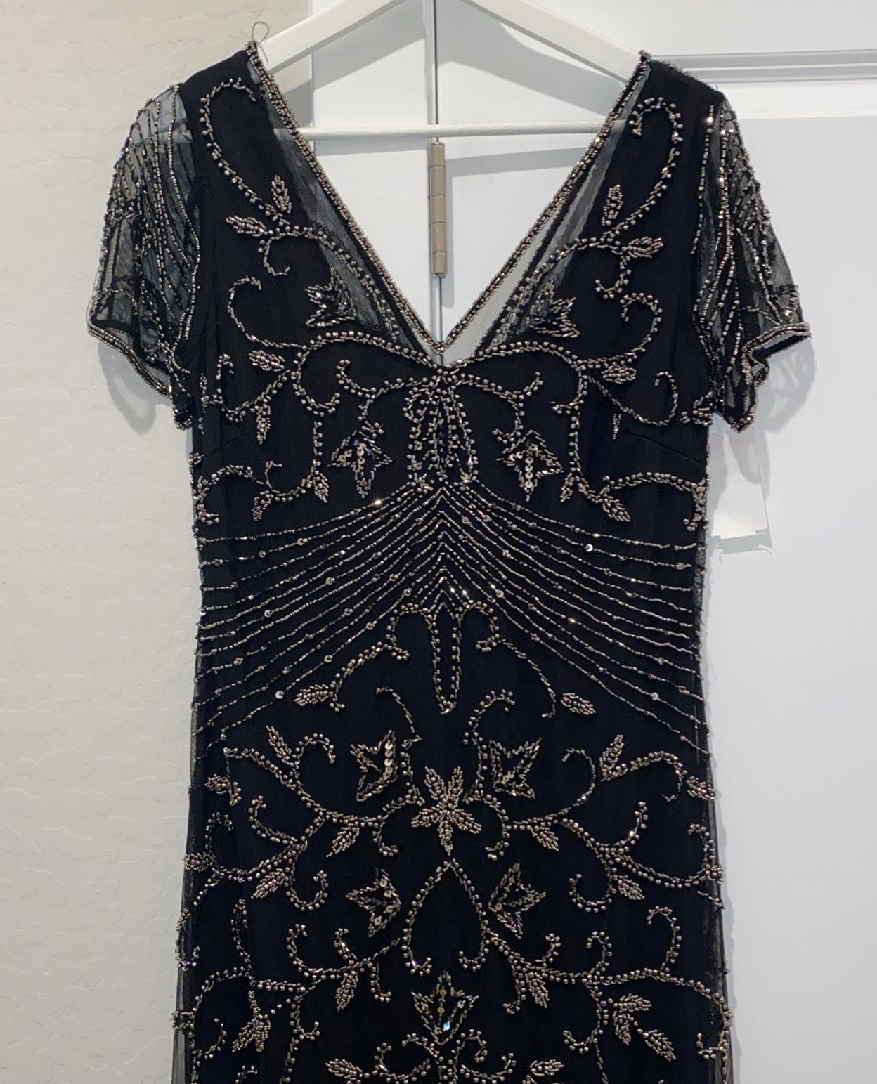 Pisarro Knights Beaded Mesh Column Gown New Size 8 Black / Merc
