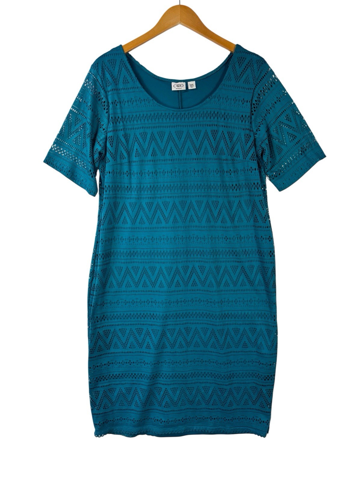Cato Women’s Dress Size 14 / 16W Green Mesh Short Sleeve Scoop Neck Pullover