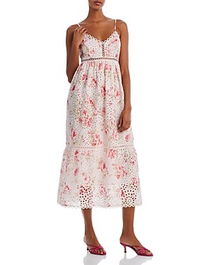 Aqua MIDI Dress Pink Sleeveless Eyelet, Polyester/Cotton Blend, S