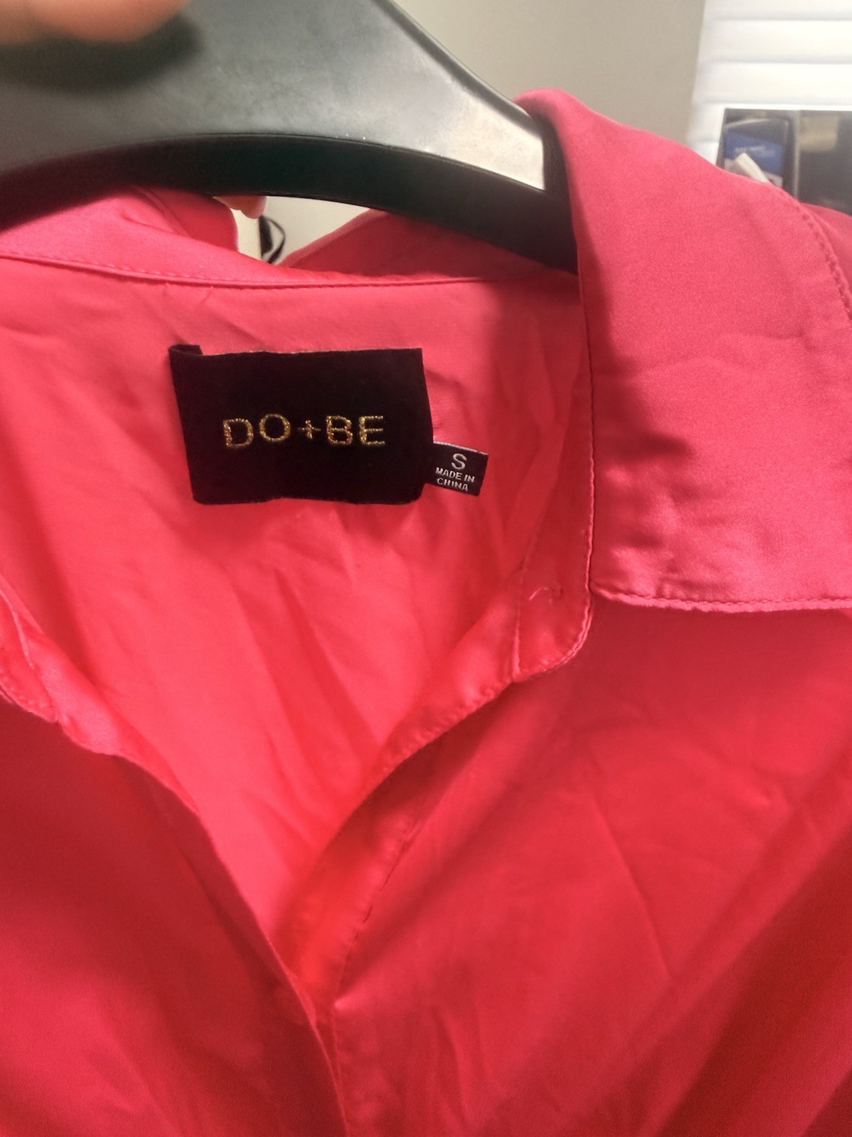 Do+Be Pink Solid Midi Shirt Dress Collared Asymmetric Button Long Sleeve S