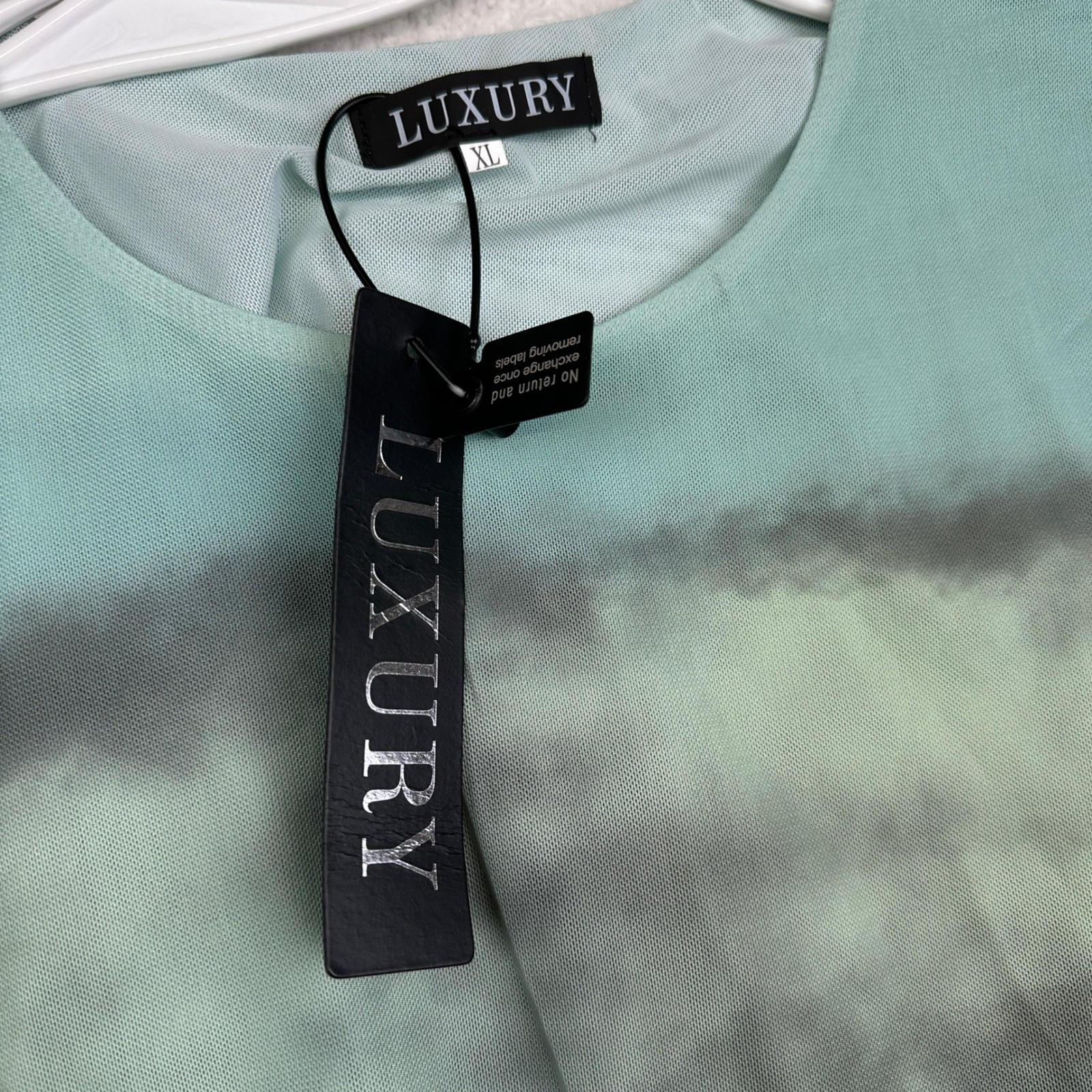 Luxury Tie Dye Maxi Dress Blue Green Ruched Long Sleeve Women’s size XL