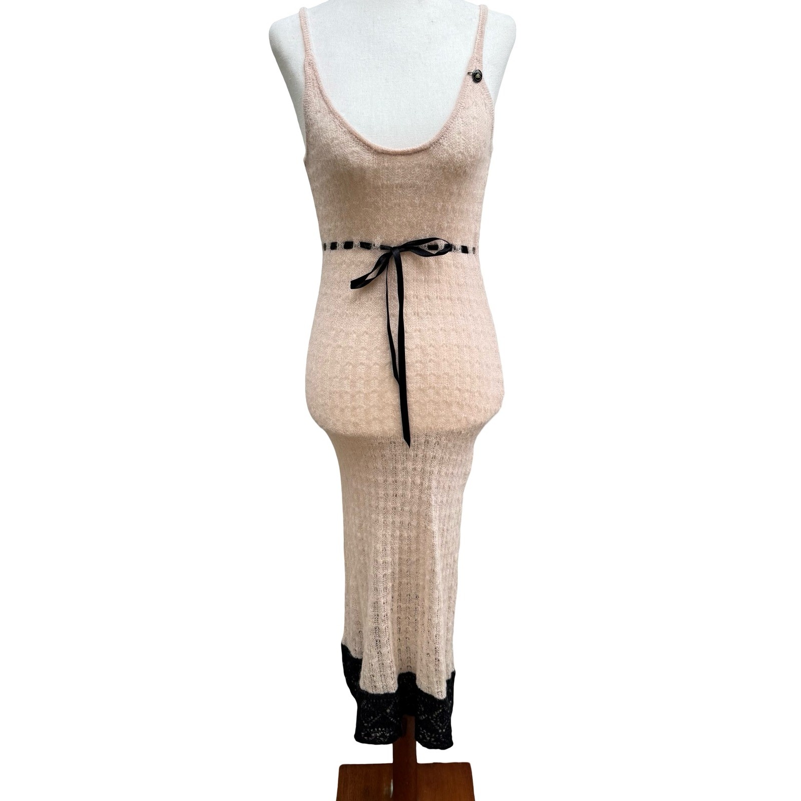Fornarina Y2K Coquette Fairycore Mohair Knit Maxi Dress Pink Ethereal Lace S