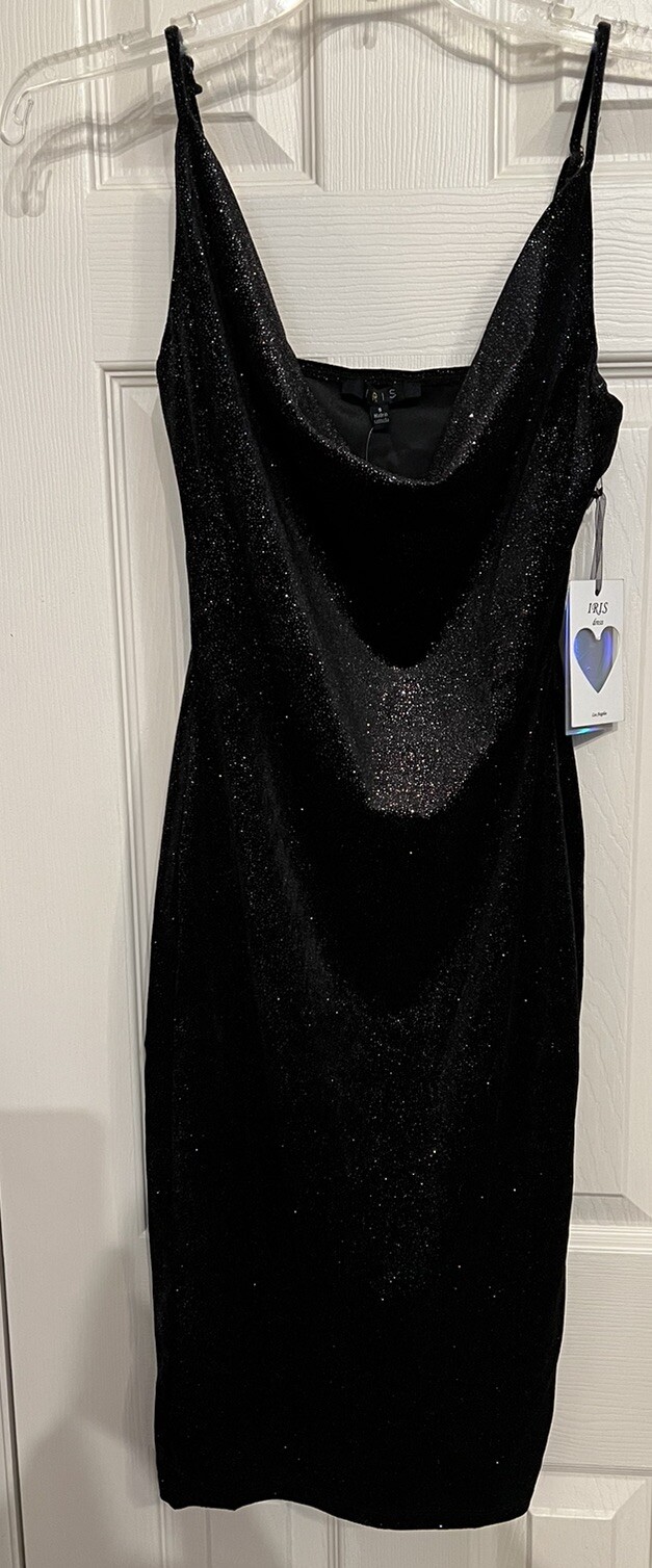 IRIS Black + Silver Glitter Sparkly Party Dress Size S NWT