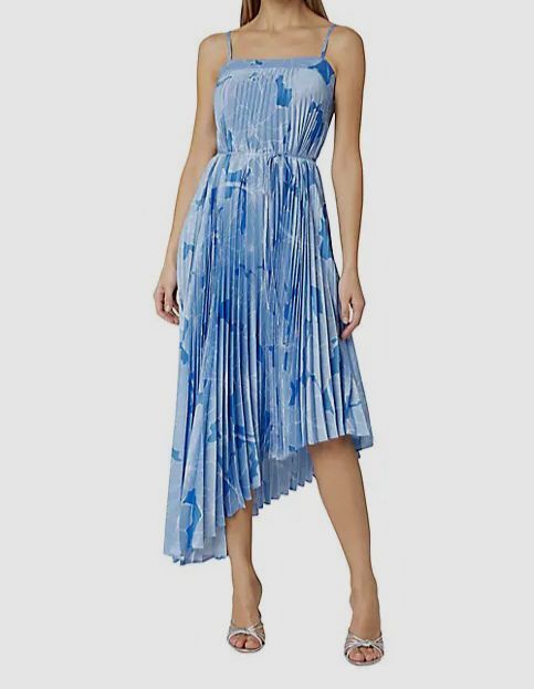 $395 Milly Women’s Blue Irene Waterlily Midi Dress Size 8
