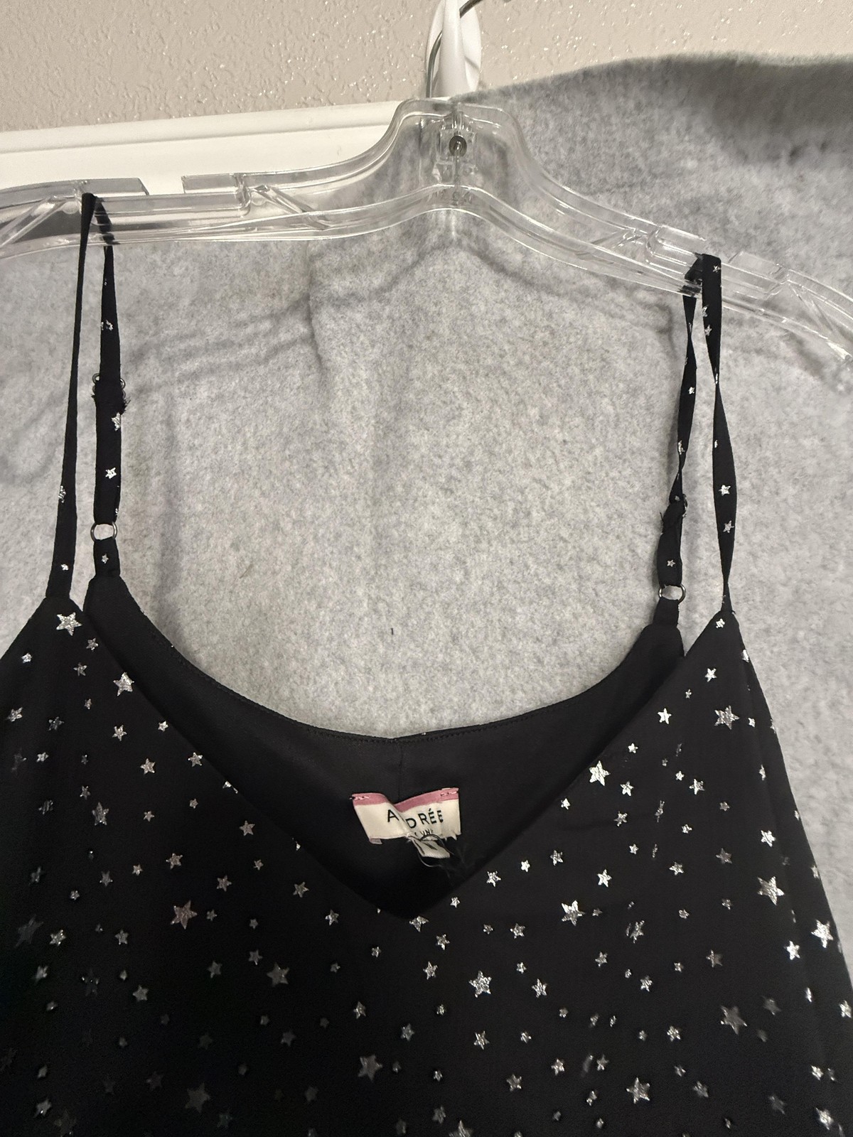 Andrée By Unit Dress Womens Medium Black Star Print Chiffon Slip Maxi Celestial
