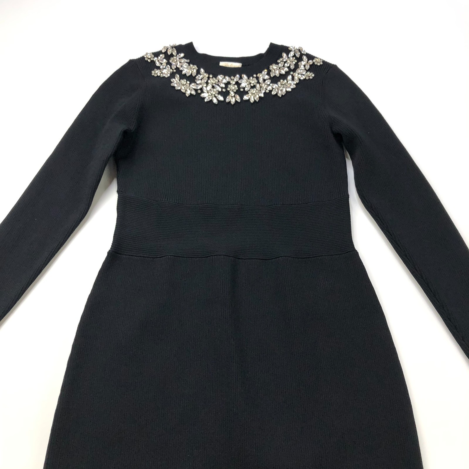 Shoshanna Medium Viscose Embellished Bejeweled Midi Below Knee Dress Black HRJ