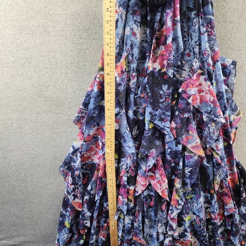 Lauren Ralph Lauren Print Ruffle-Trim Crinkle Georgette Gown Womens 4 Blue Multi