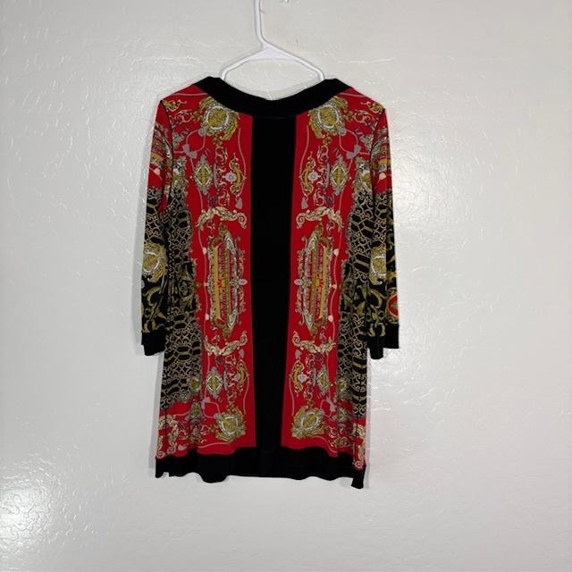 Eva Varro Shift Dress Womens Medium Large Red Baroque Scarf Print 3/4 Sleeve
